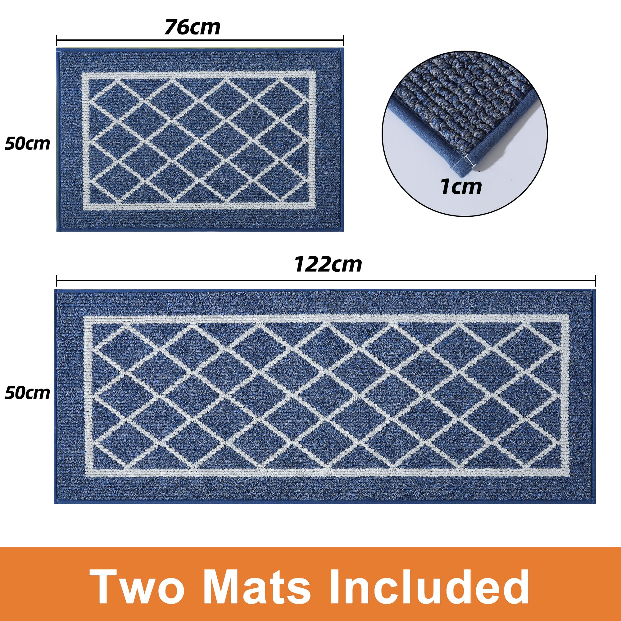 BEQHAUSE-Kitchen-Rugs-Non-Slip-Kitchen-Mats-for-Floor Machine Washable Kitchen Rugs 2 Pieces Navy Blue Kitchen Runner Carpet with TPR Backing - Image 2