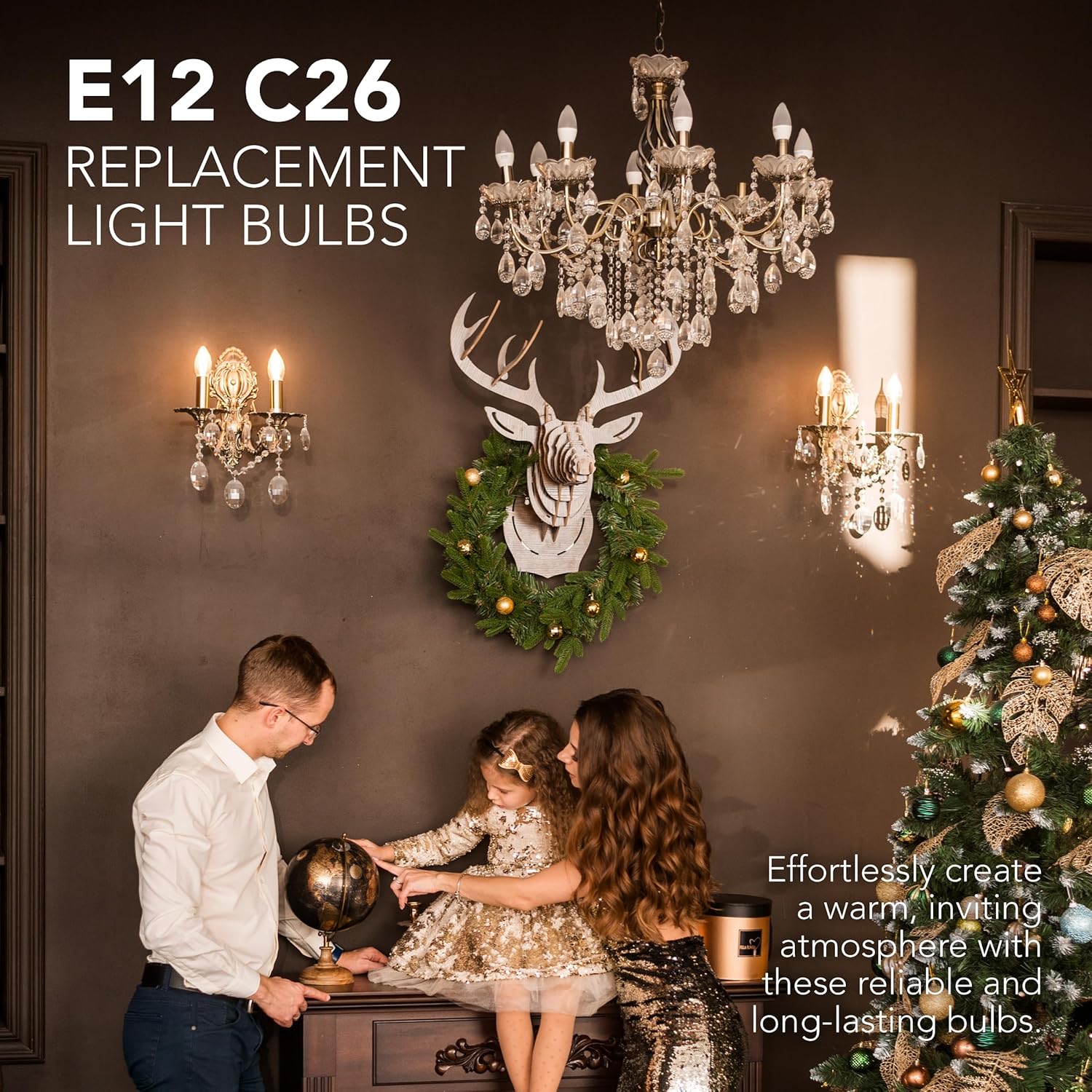 4E's Novelty 12 Pack Replacement Light Bulbs E12 120v 7w C26 - for Christmas Electric Window Candle. Chandeliers, C7 Candelabra Light Bulb, Torpedo Tip