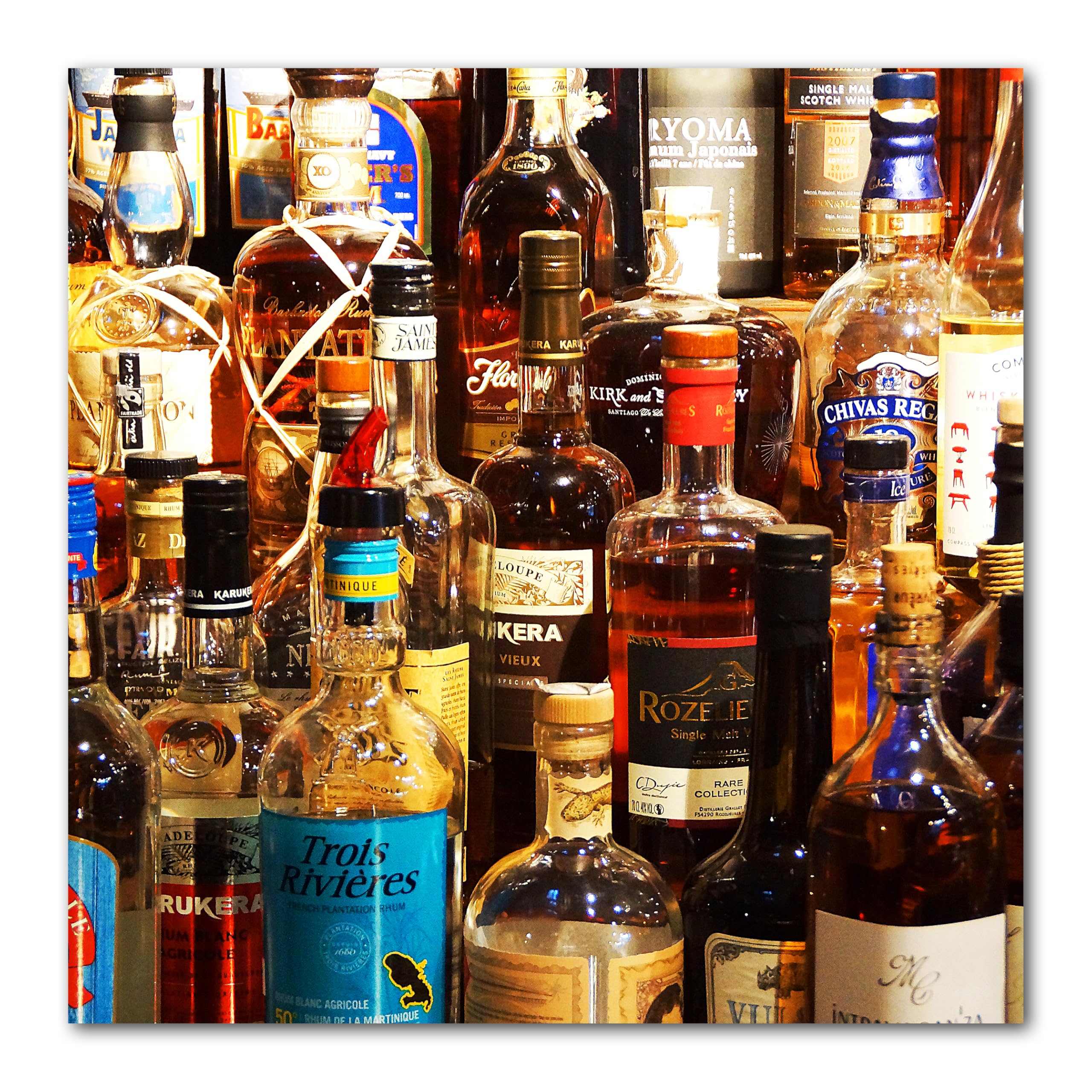 Glücksvilla - Drinks 3 - (Leinwand-Bild 5 cm, 120 x 120 cm) | div. Maße - aus DE - Kunstdruck XXL Deko Wandbild Quadrat - Getränke Bar Alkohol Restaurant