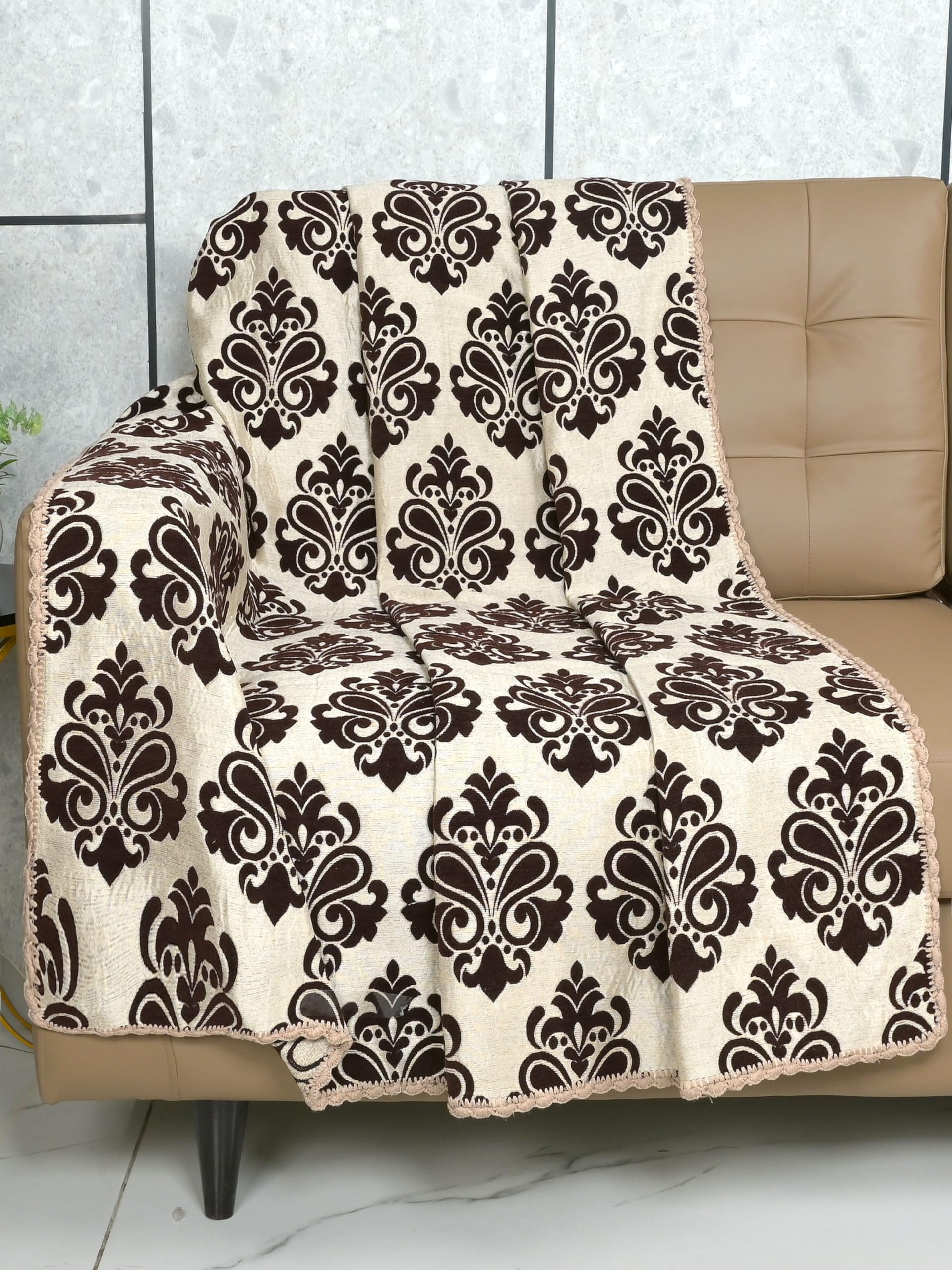 SARAL HOME EASY LIVING Saral Home Chenille 3 Seater Sofa Cover Throw (Brown, 140X210 Cm)