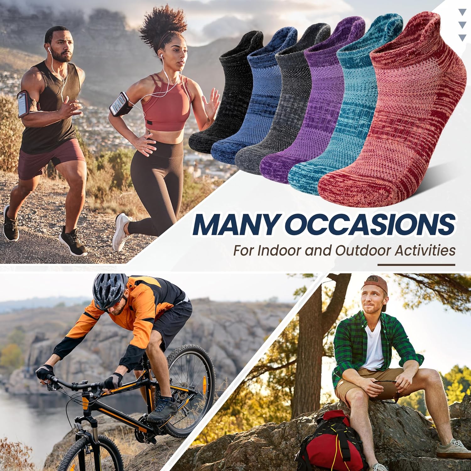 Merino Wool Ankle Socks Running Half Cushioned Men Women Hiking Thick No Show Socks 6 Pairs - Image 6