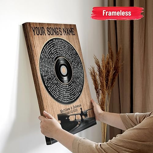 Vista 158 de H-DEWALL Letras de canciones personalizadas, lienzo enmarcado en marrón, música romántica del día de San Valentín, regalo personalizado para marido
