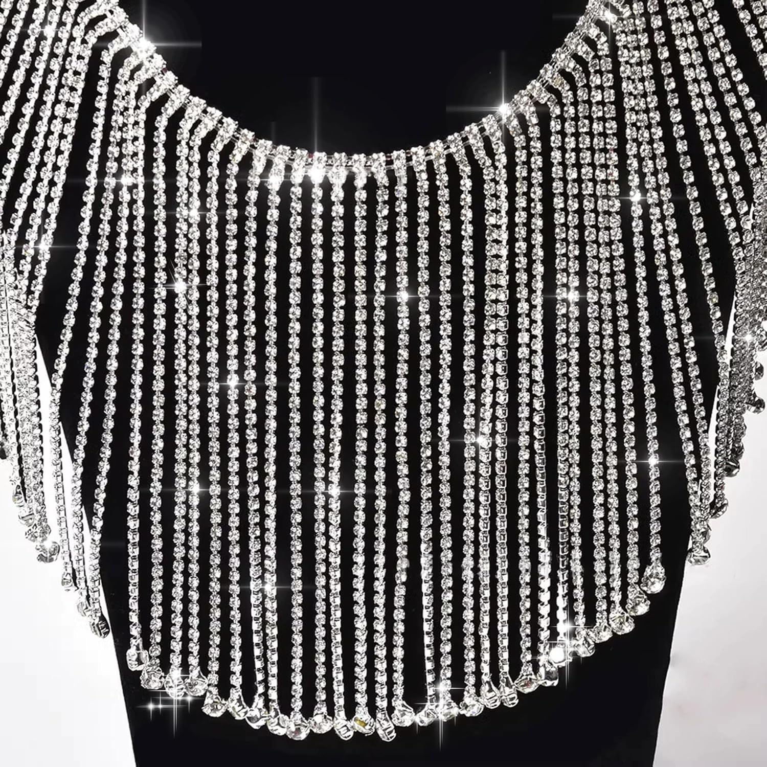 Rhinestone Fringe Trim 1 Yard, Extra Long Sparkling Crystal Tassel Chain for Wedding Dress Decorations, Costumes, Sewing DIY Crafts (Silver Long Fringe Trim)