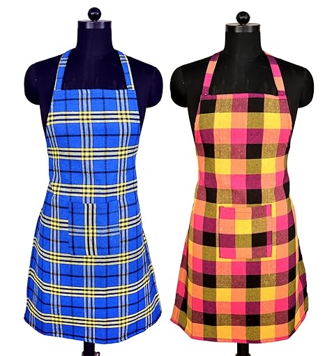 Switchon Polycotton Waterproof Checkered Apron Free size, Multi color, 2pieces, Proudly made in india