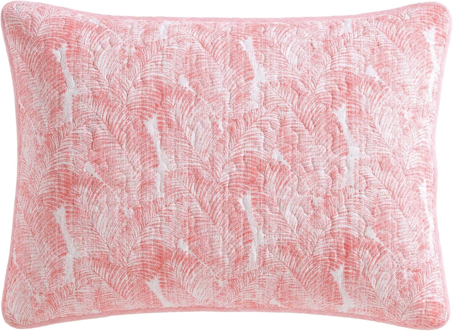 Tommy Bahama - Quilt Set, Super Soft Bedding with Matching Sham, Vibrant Coral Fern Design with Reversible Texture, Premium Home Essentials (Distressed Water Leaves Coral, Twin)
