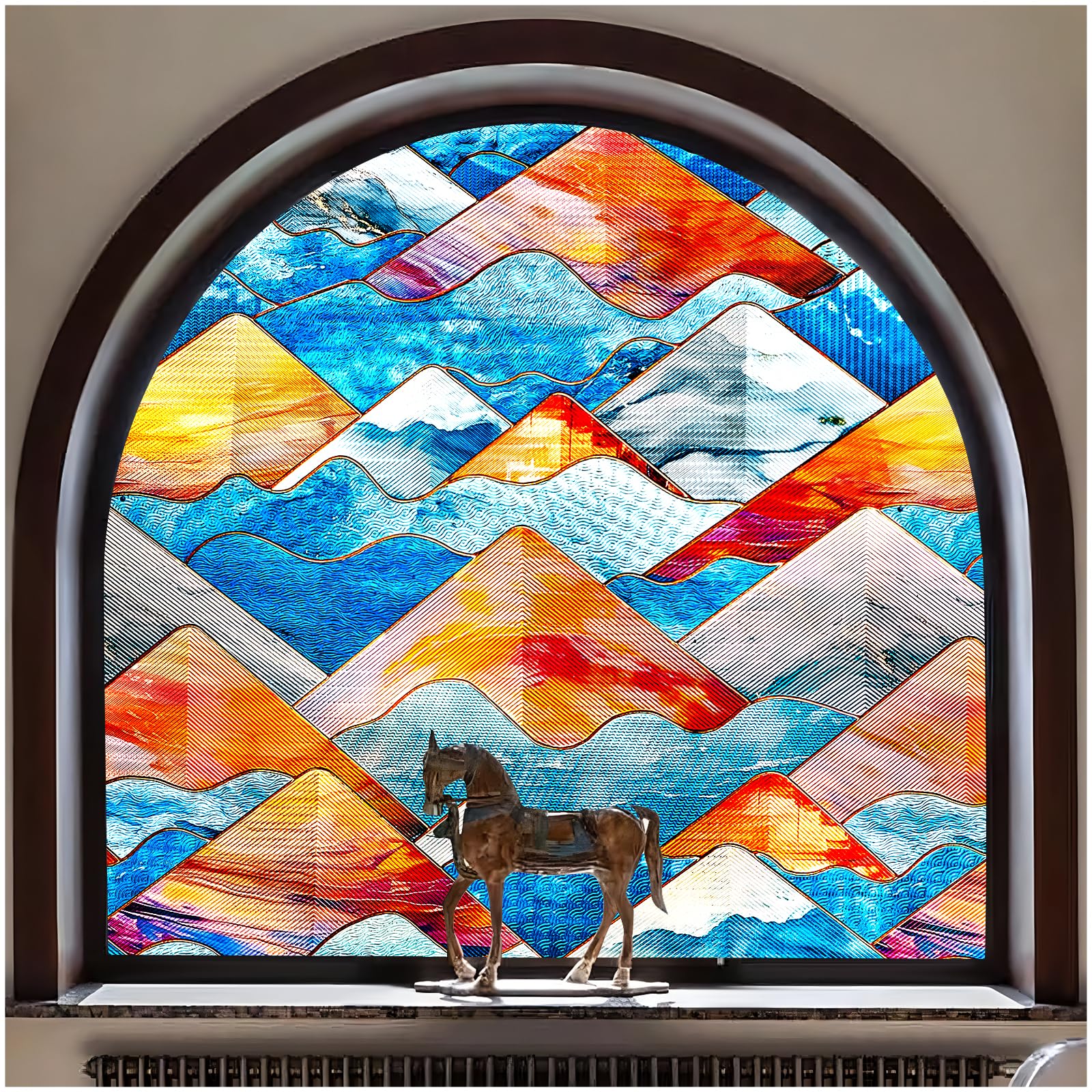 SUNBABY Stained Glass Window Film:304,3D Decorative Window Privacy Film,Window Decals,Non-Adhesive Heat Control Anti UV Vinyl Static Clings,23.6 x 78.7 Inches