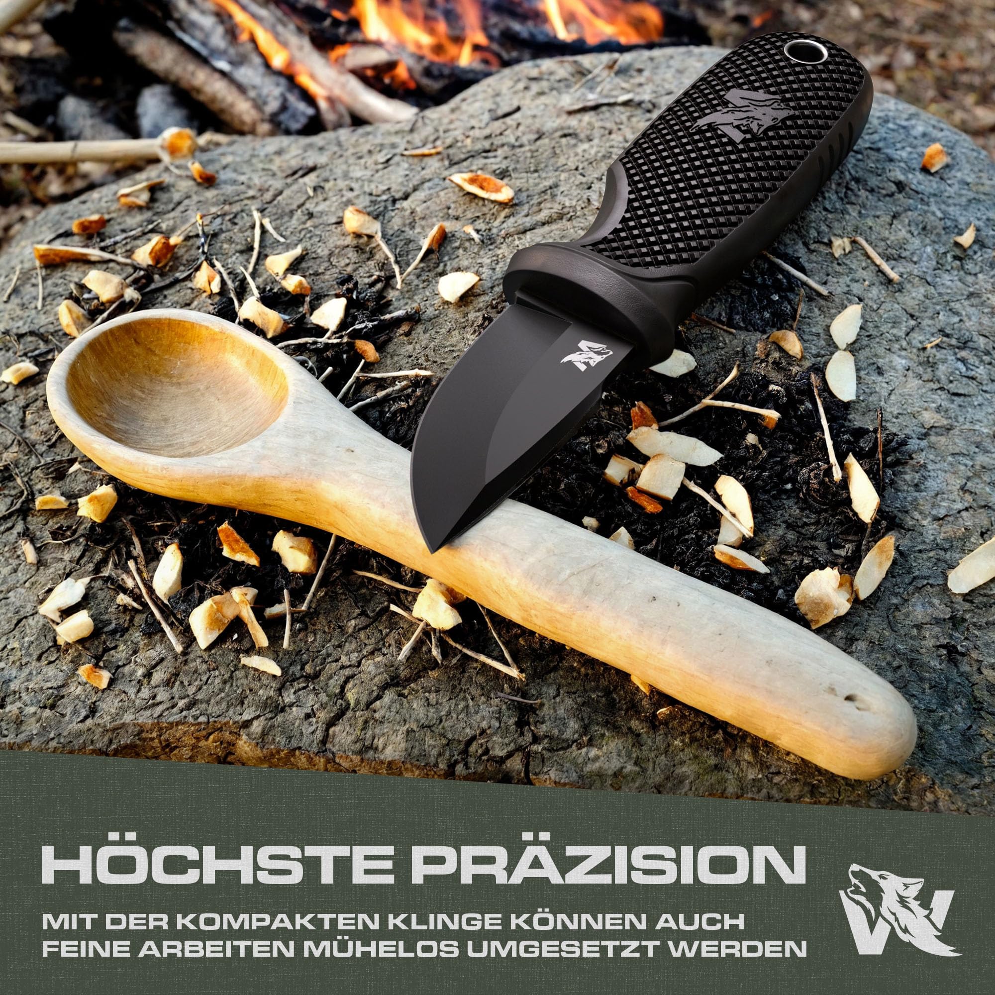 ODENWOLF W-MINI Neck Knife aus D2 Stahl - Kleines EDC Messer Feststehend mit Holster und Feuerstahl - Outdoor Messer Klein und Handlich - Halskette