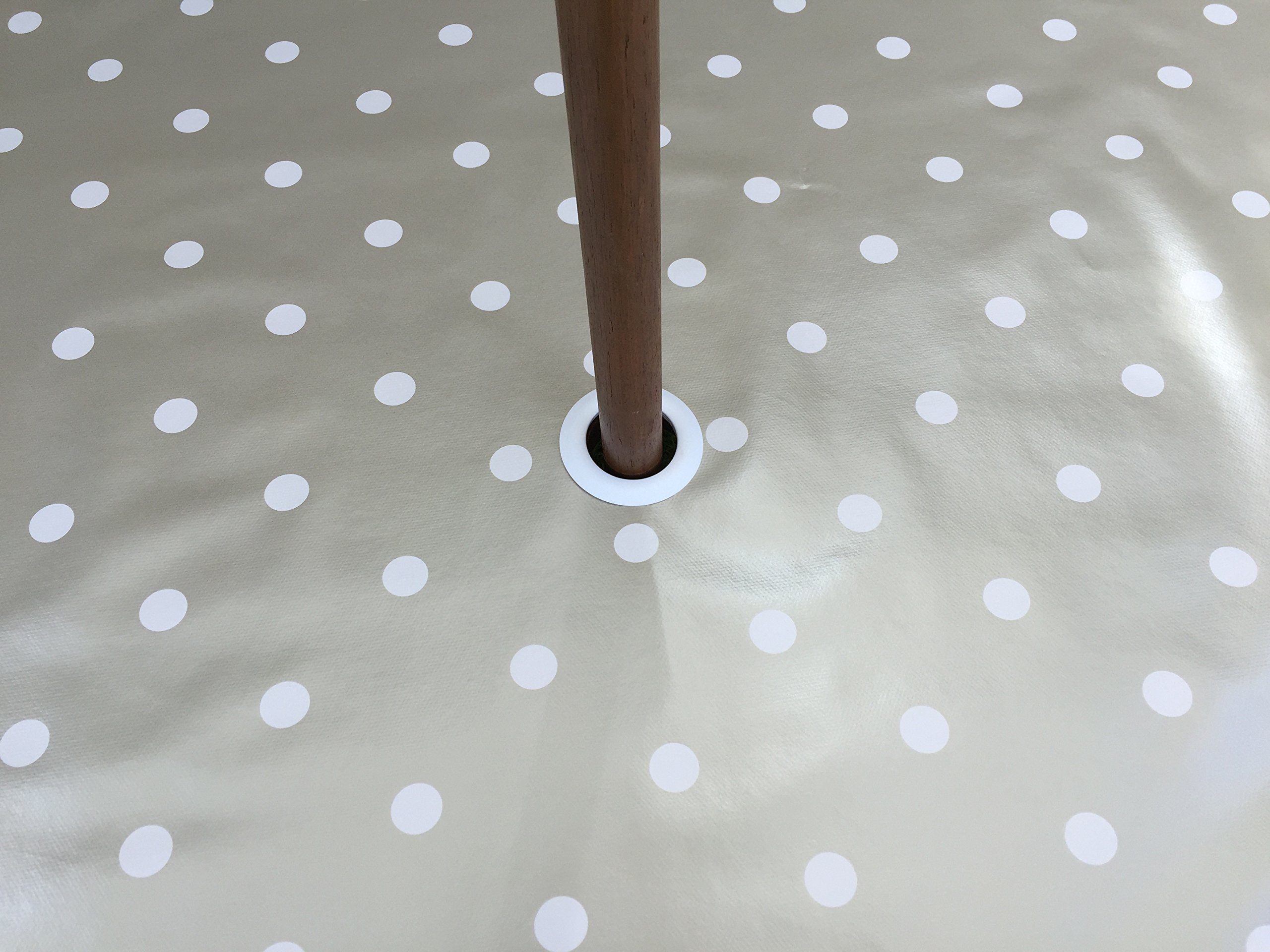 The Tablecloth Company Beige 55X98" Oval Pvc/Vinyl Tablecloth - Champagne Polka Dot With Parasol Hole