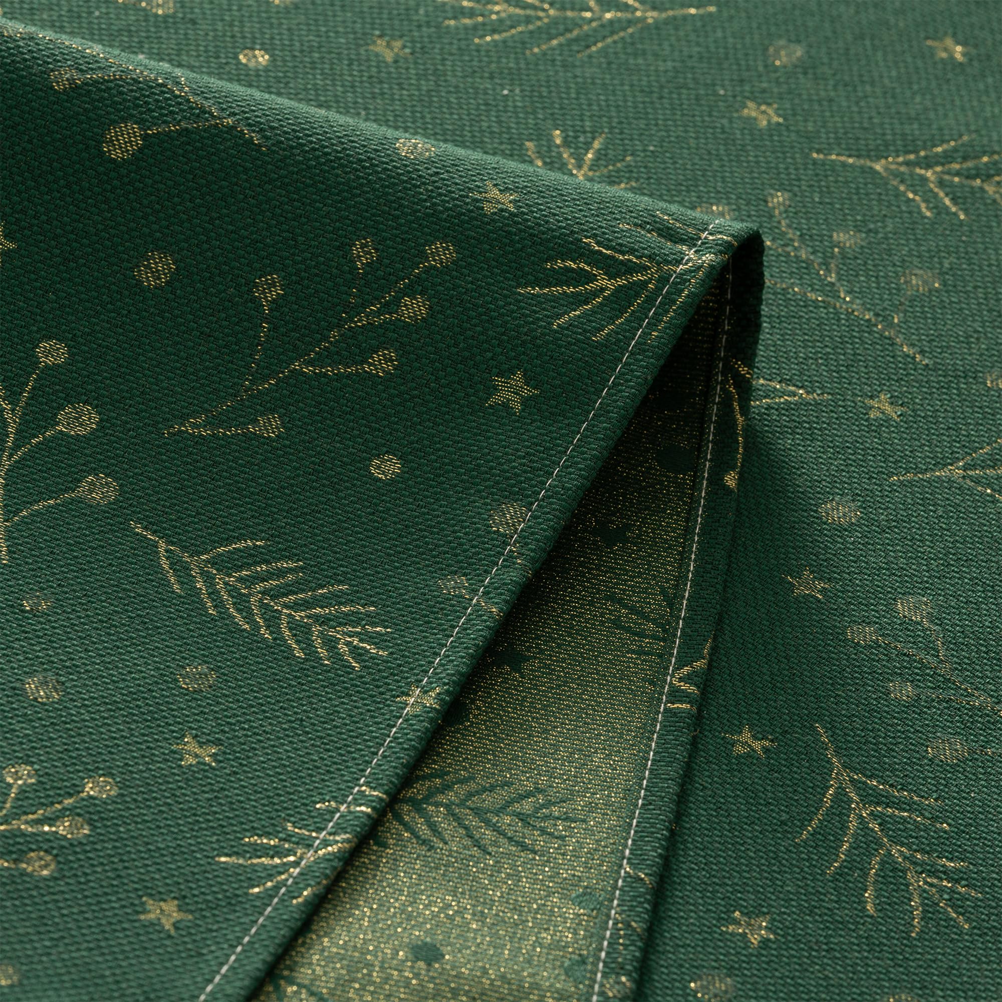 GAMUSI Tablecloth Christmas Jacquard Gold Thread Dining Table Rectangular Christmas Decoration 140 x 350 cm Green - Image 4