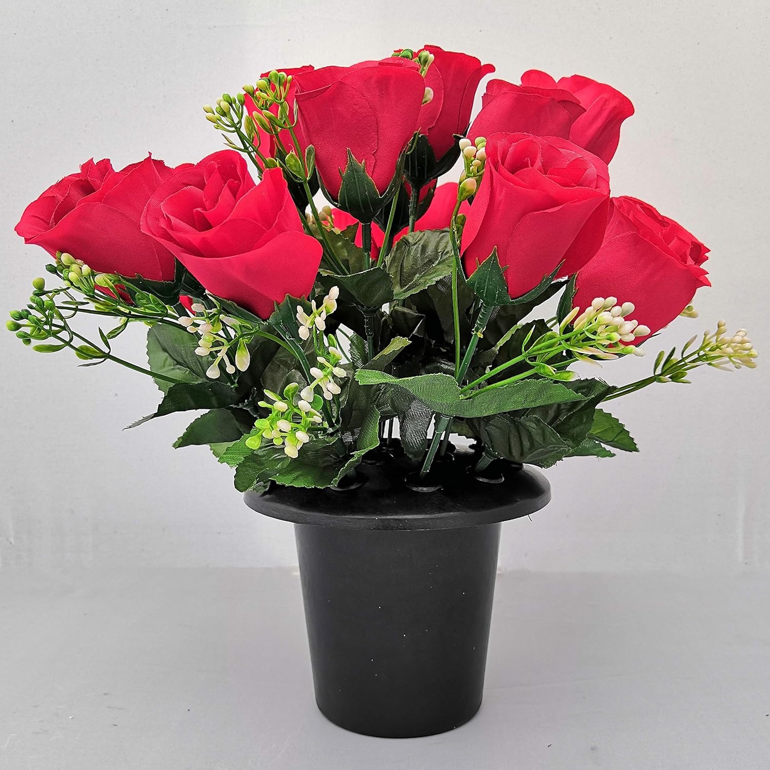 12 Head Artificial/Silk Rose Flower Memorial Vase Grave Pot/Insert