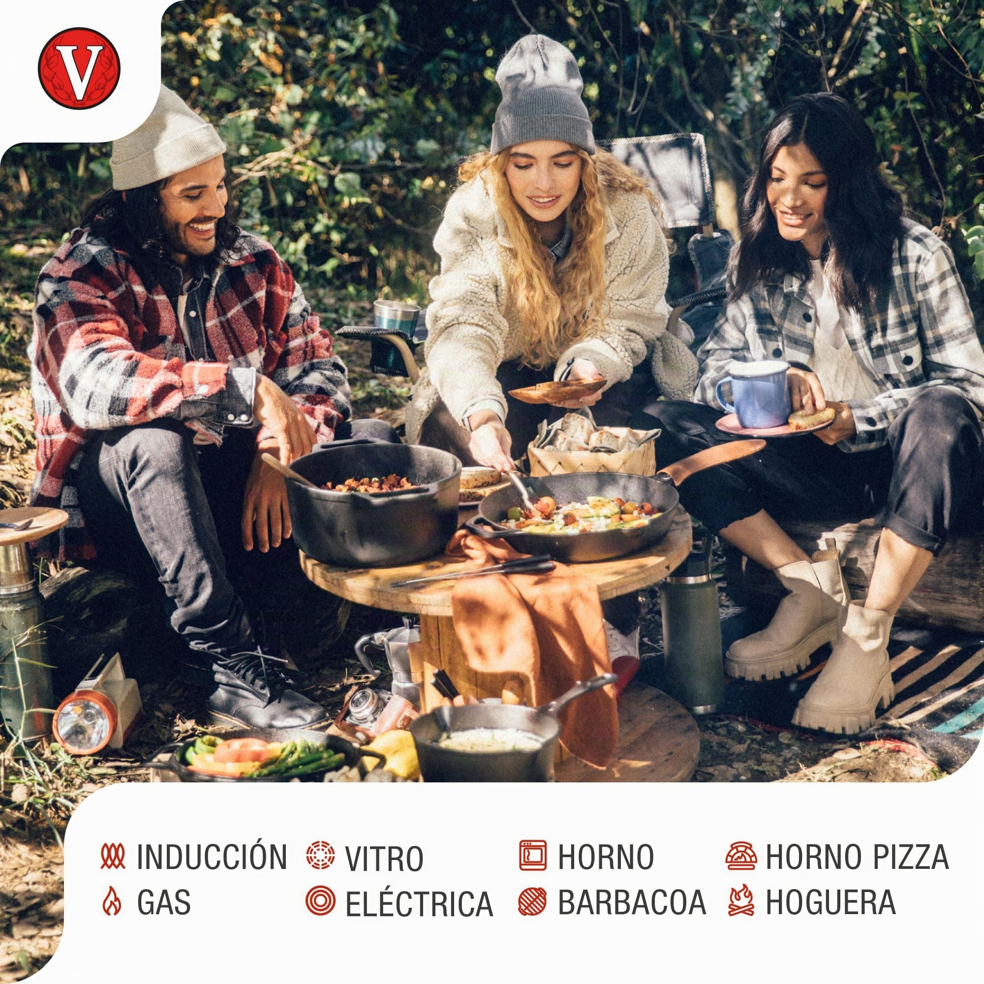 VICTORIA Sartén Honda Hierro Fundido Esmaltado Inducción 20cm, Apta para Fuego, Barbacoa, Horno, Vitrocerámica, Gas, Cast Iron Skillet, Libre de Tóxicos sin PTFE ni PFOA