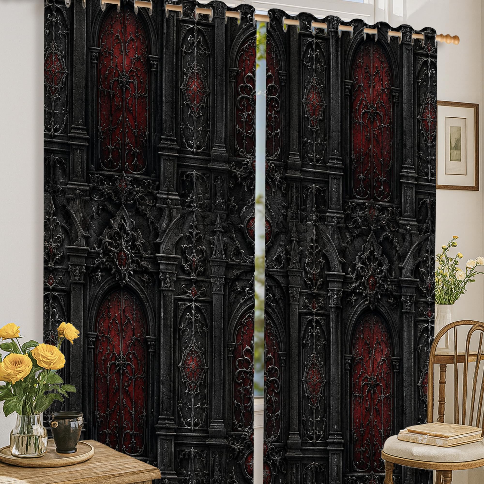 Rideaux occultants gothiques lavables en machine pour obscurité totale de chambre
