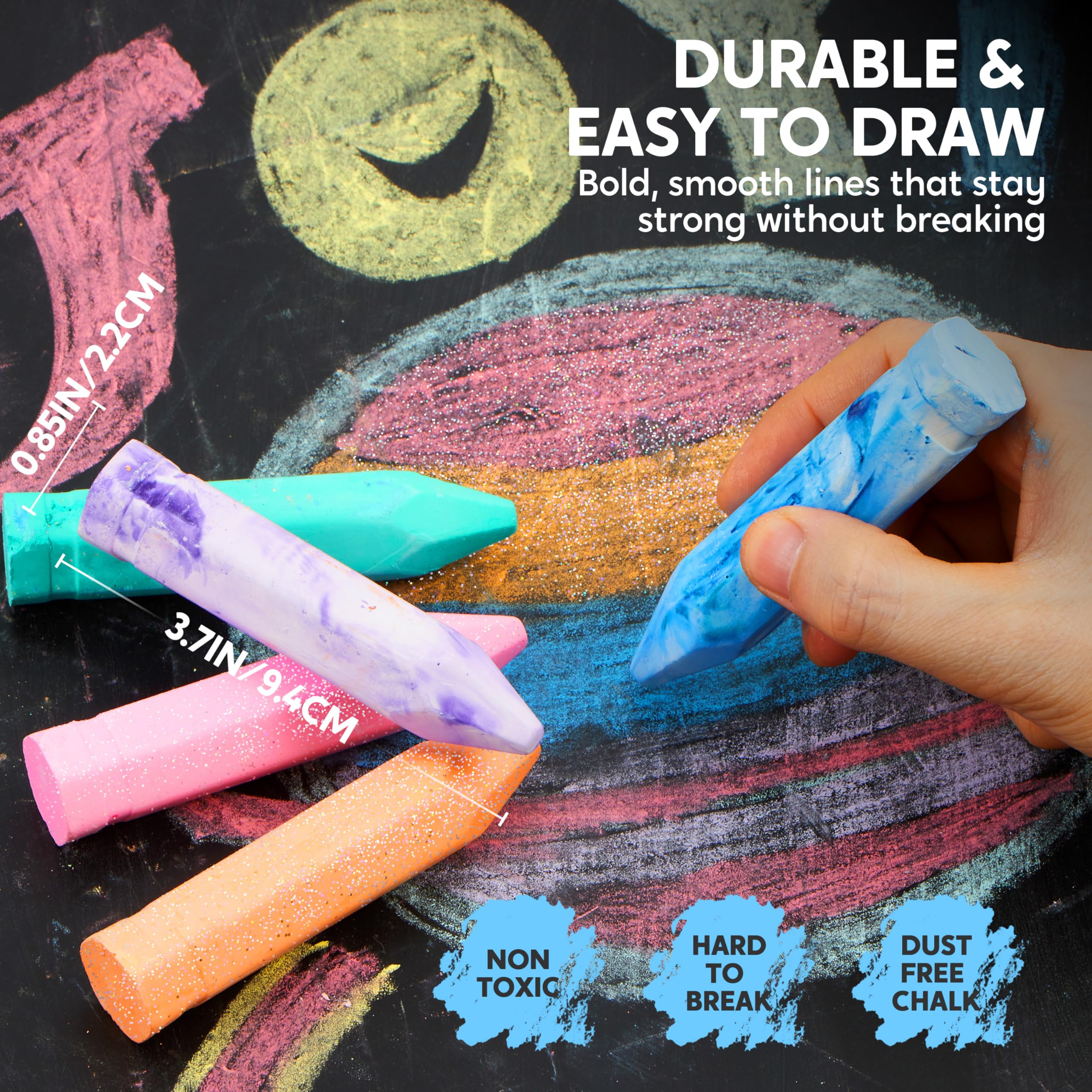 JOYIN Washable Sidewalk Chalks Set in 12 Packs, 18 Colors, Including 12 Tie Dye, 12 Glitter & 12 Neon Colors, School Supplies - Image 4