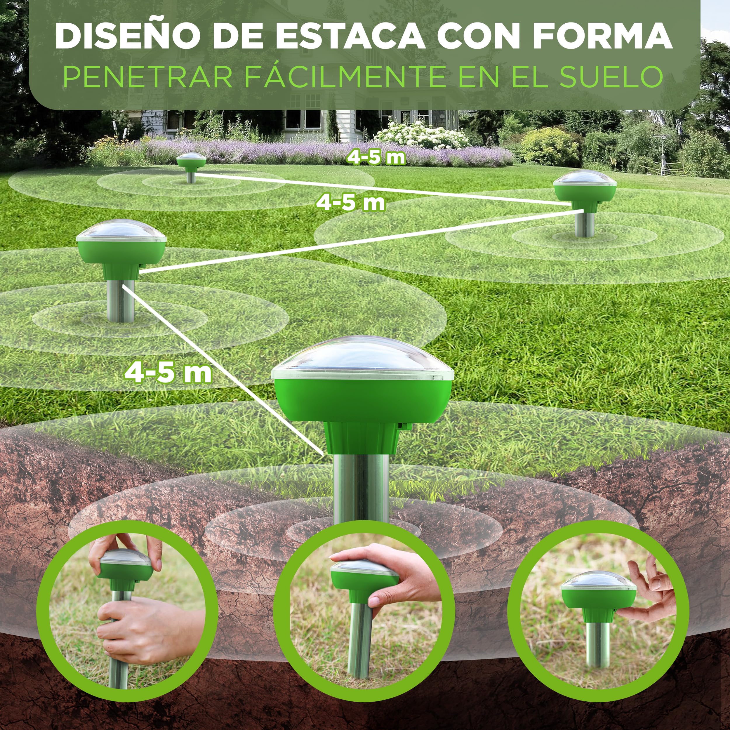 ISOTRONIC Repelente Solar para Topos, topillos y Serpientes – Incluye estaca para el Suelo – Alcance Efectivo de 700 m² (6 Unidades)