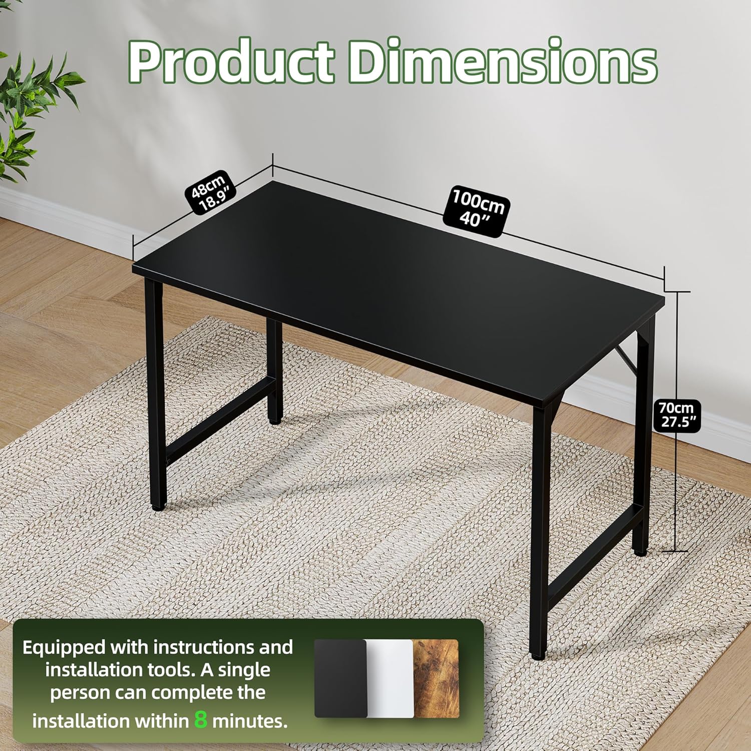 Grandder 40 inch Computer Desk, Small Home Office Desk Study Writing Kid Table, Simple PC Gaming Desk, Adjustable Feet, Black - Image 3
