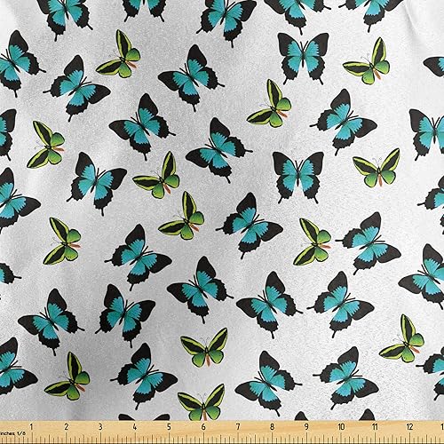 Miniatura 1 de Ambesonne Butterfly Fabric by The Yard, Spring Inspired Pattern with Swallowtail and Green Butterflies, Decorative Satin Fabric for Home Textiles