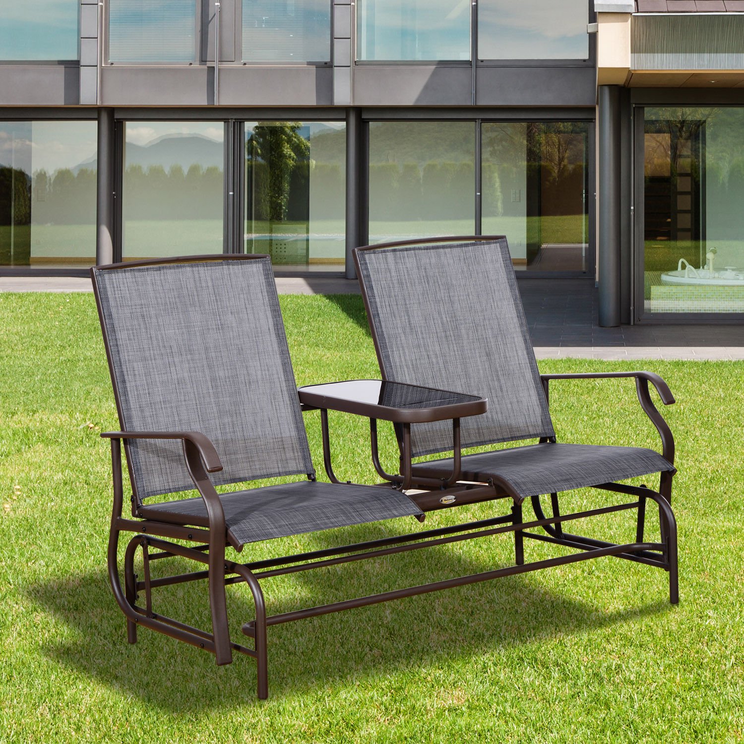 Outsunny Metal Double Swing Chair Glider Rocking Chair Seat Outdoor