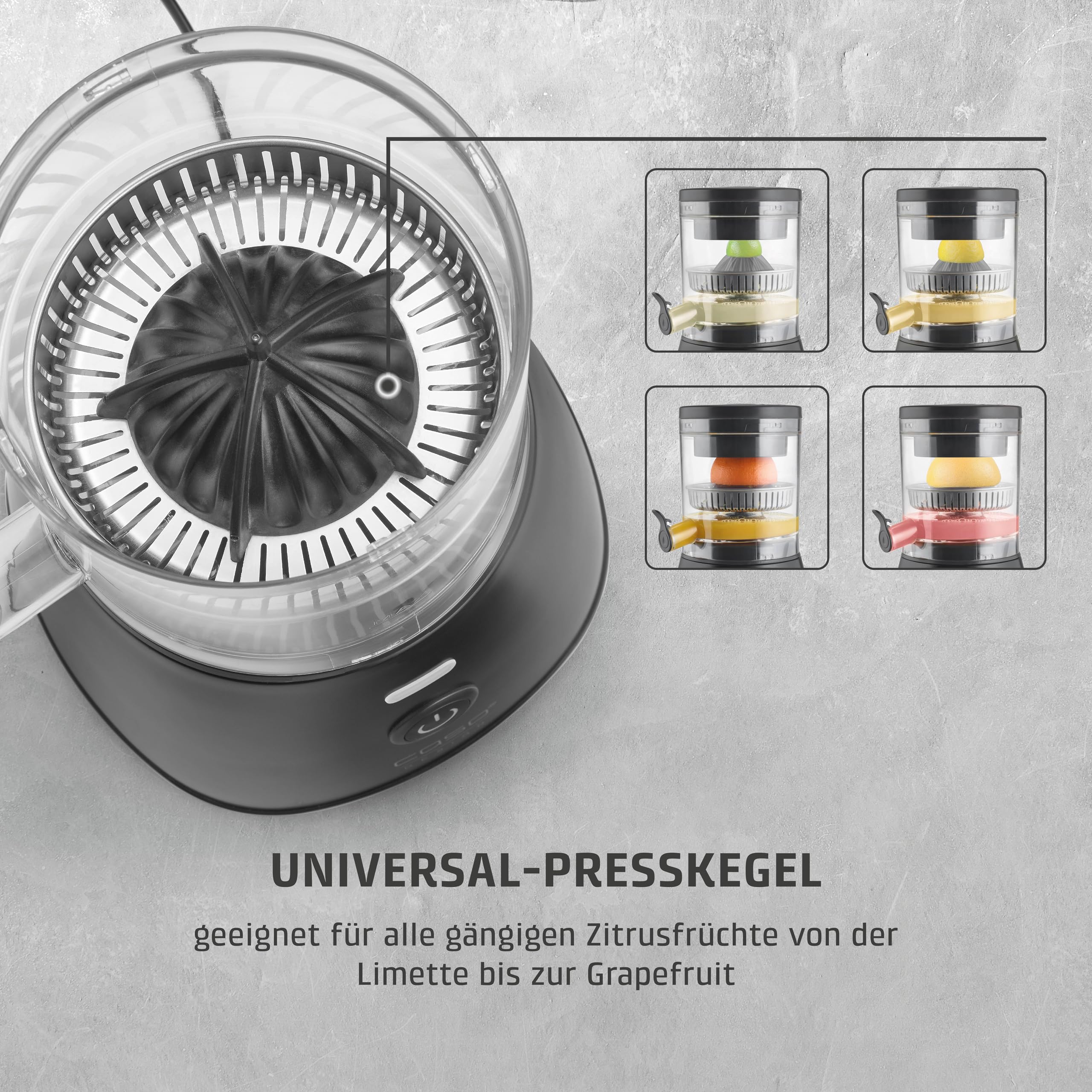 CASO CP 400 Lift elektrische Zitruspresse hohe Saftausbeute BPA-Frei Universal-Presskegel