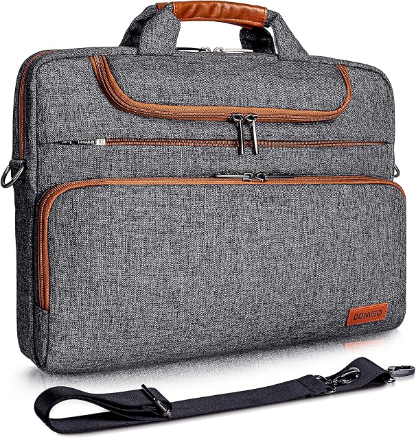 DOMISO 17" Multi-Functional Laptop Sleeve Business Briefcase Waterproof Messenger Shoulder Bag for 17-17.3 Inch Notebooks/Dell/Lenovo/Acer/HP/MSI/ASUS, Dark Grey