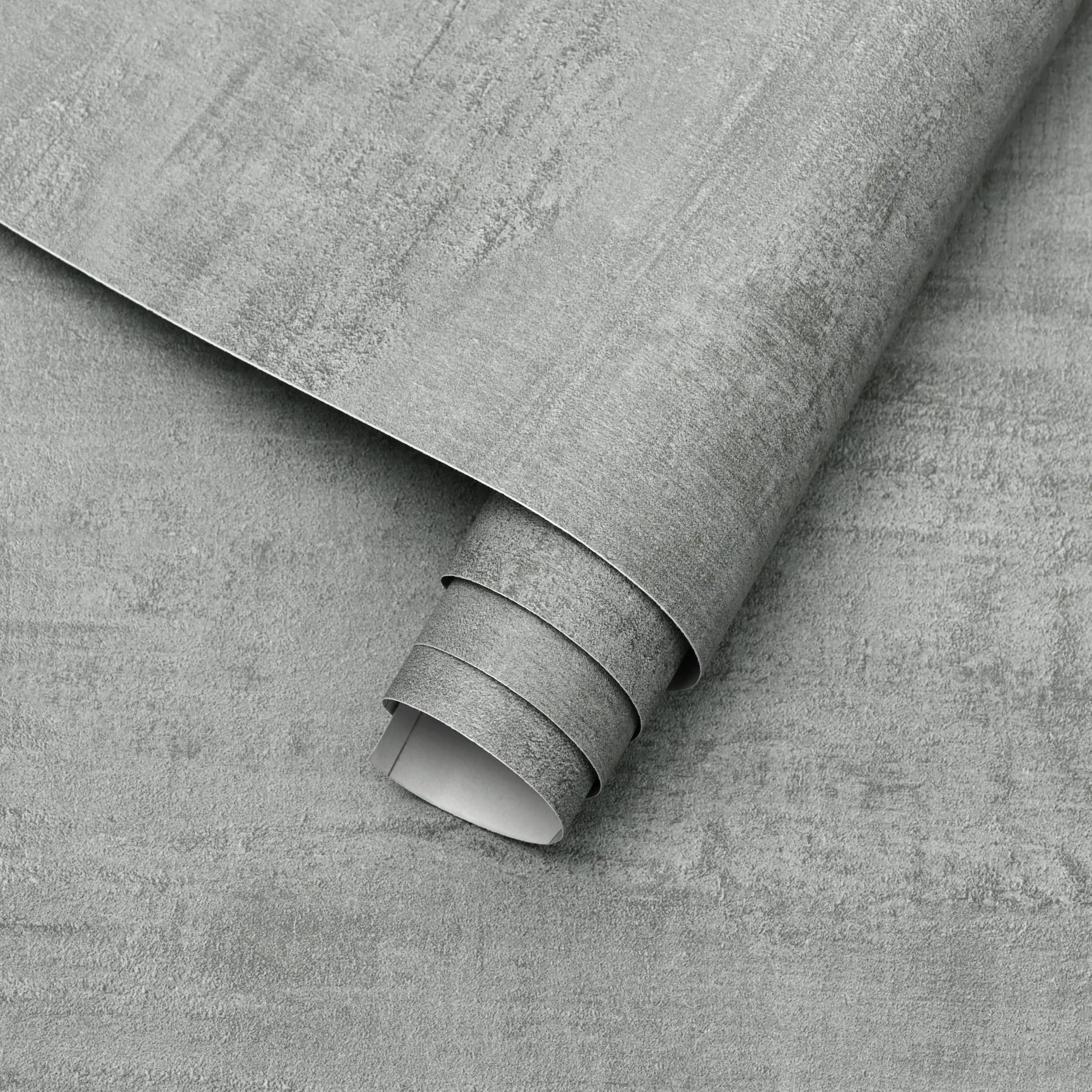 Amiya Self Adhesive Wallpaper Concrete Industrial Cement Vinyl Wrap Matt Contact Paper for Wall, Countertop, Cabinet, Furniture40cm X 1000cm Light Grey