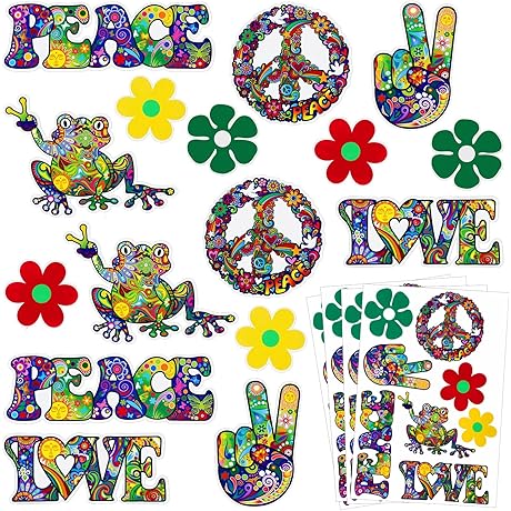 32 Pieces Hippie Car Stickers Peace and Love Car Stickers Cute Car Flower Stickers