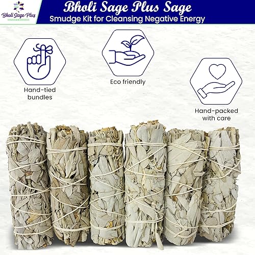 Miniatura 2 de Bholi Sage Plus Paquete de 6 palitos de salvia blanca, kit de manchas de salvia seca de 4 pulgadas de largo para meditación, manchas y limpieza,
