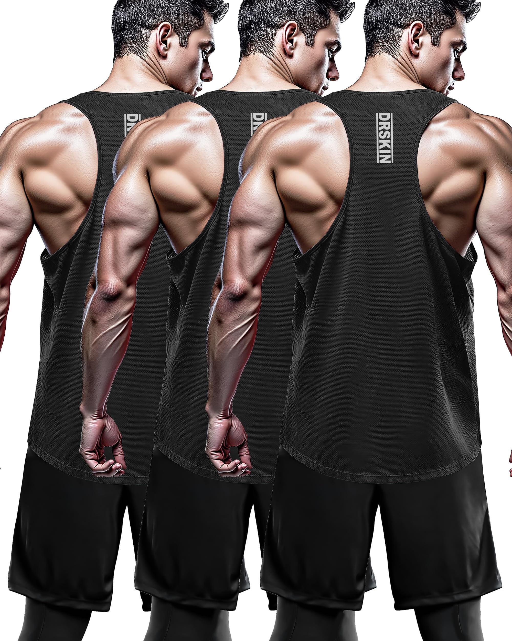 Men's 4, 3 or 1 Pack Tank Tops Sleeveless Shirts Y-Back Muscle Mesh Gym Training Athletic Workout Dry Fit