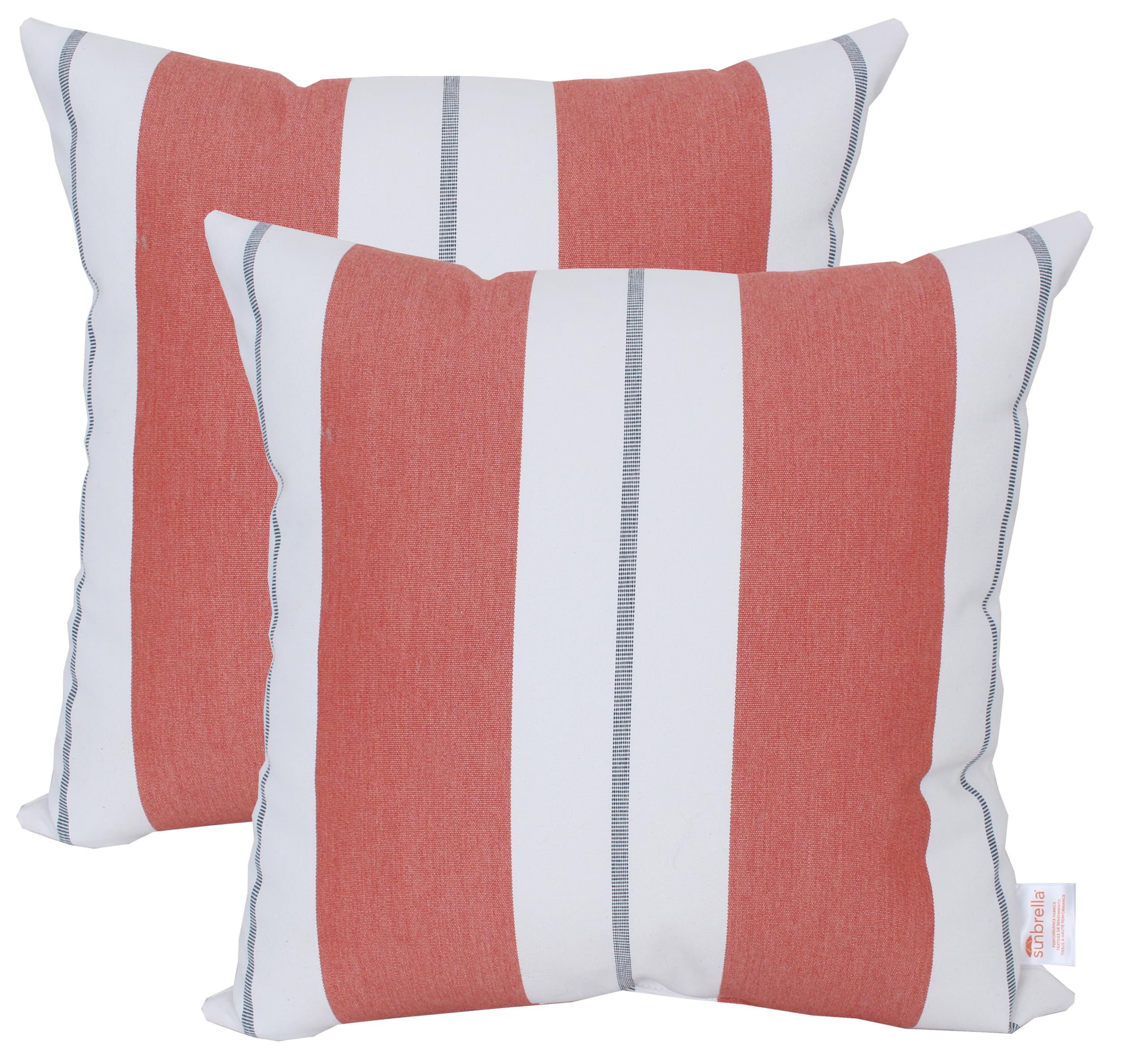 Sweet Summer Living Outdoor/Indoor Sunbrella Throw Pillow Cover Only Square Set of 2 Pieces 18 inch x 18 inch Relate Persimmon Stripe - Insert Not