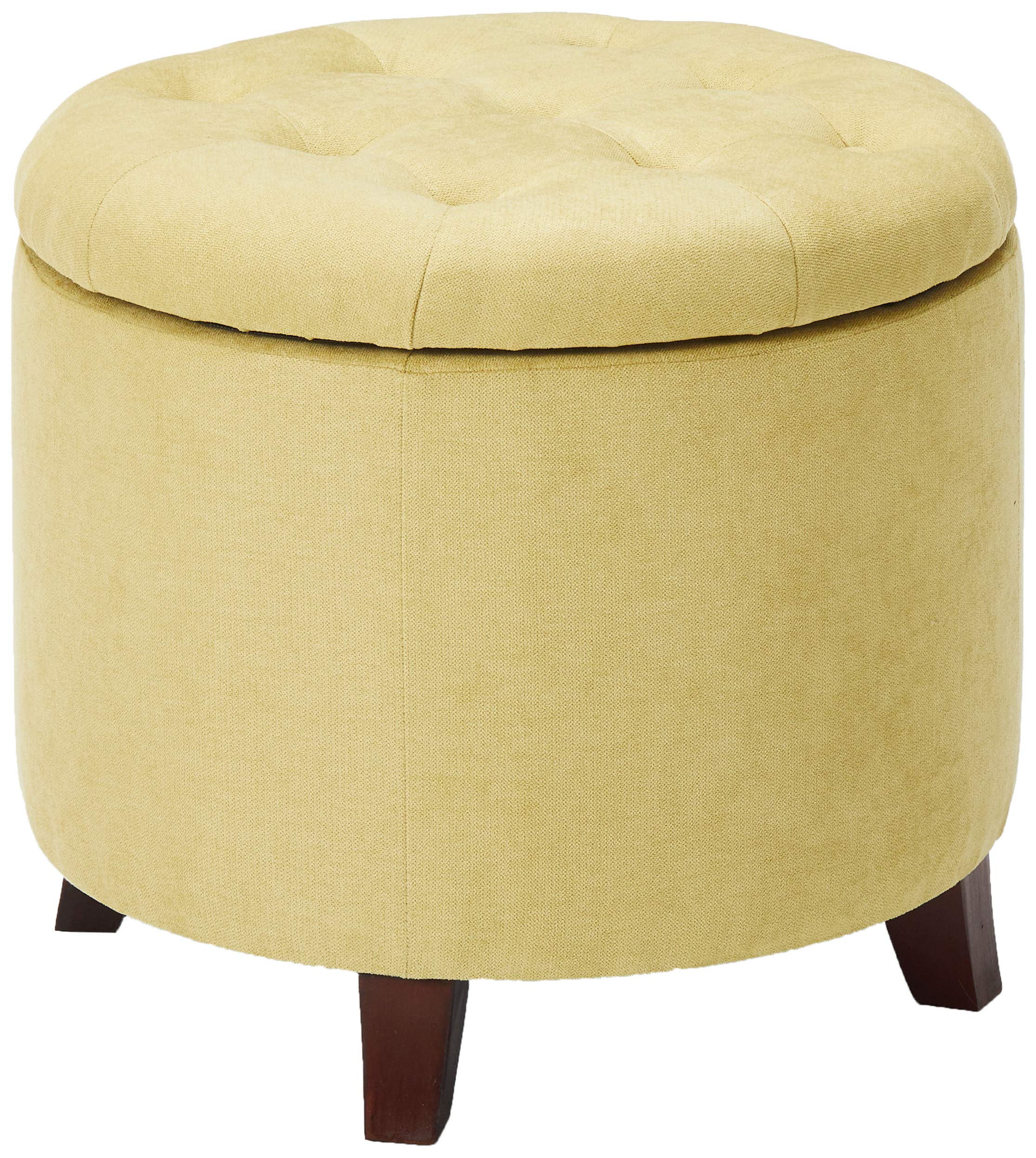 Adeco Fabric Cushion Round Button Tufted Lift Top Storage Footstool, Height 17 Inches Ottomans & Sto