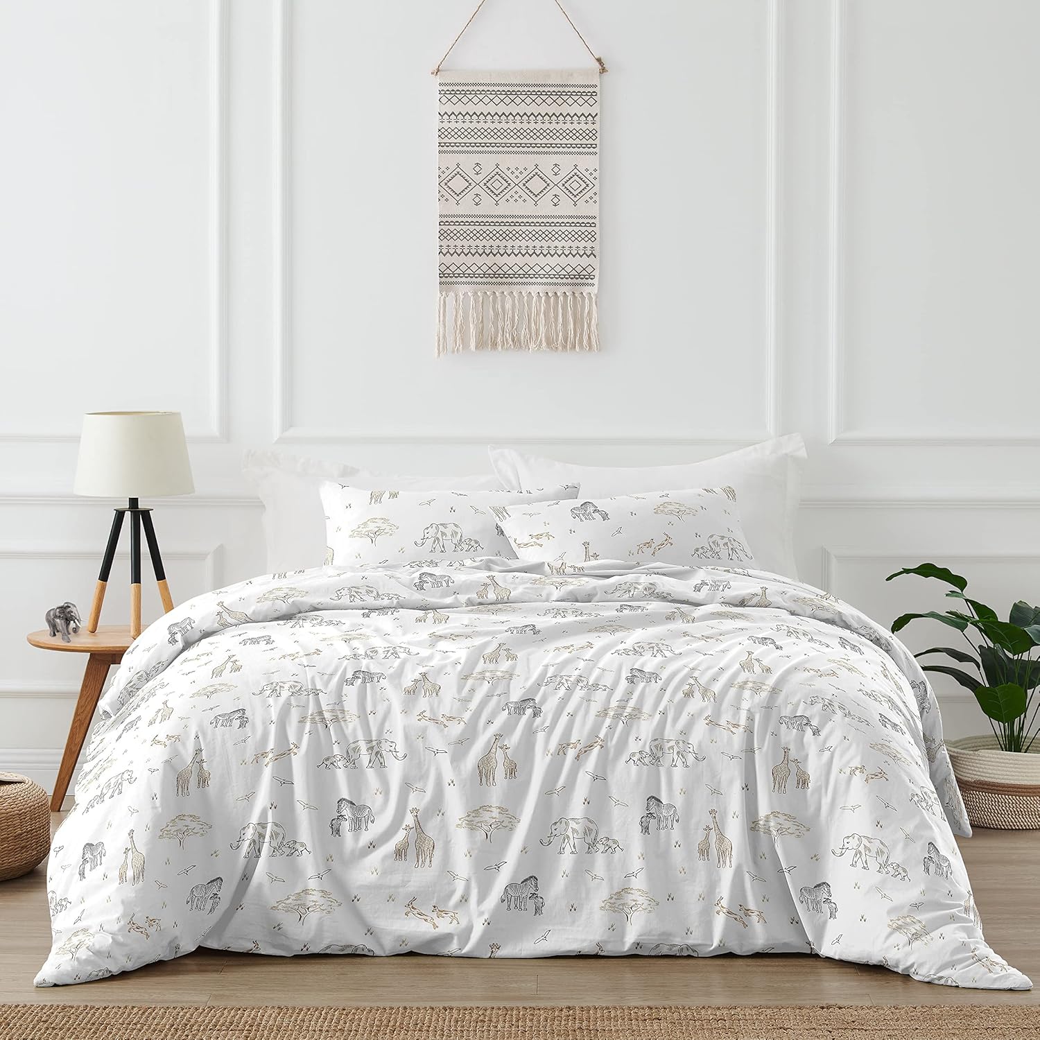 Sweet Jojo Designs Jungle Animals Boy Girl 3pc Full/Queen Bedding Comforter Set Hunter Green Yellow Grey Rust Orange Black White Wildlife Safari Animal Elephant Giraffe Lion Monkey Leopard Cheetah