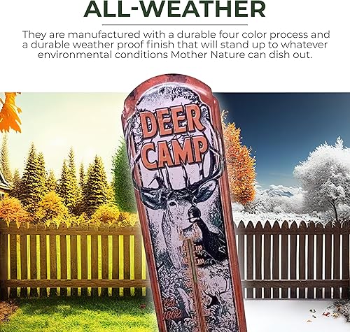 Miniatura 2 de Rivers Edge Products Termómetro de pared de estaño, termómetro de 17 x 5 pulgadas con revestimiento UV para interiores o exteriores, termómetro para