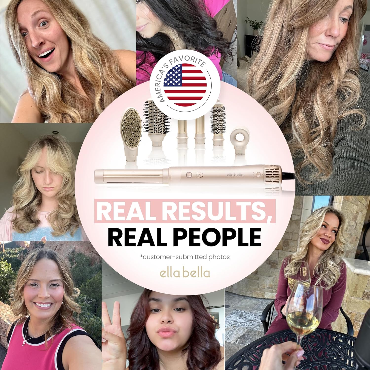 ELLA BELLA® 6 in 1 Professional Hot Air Styler • Powerful Hair Dryer & Straightener Set • Styling Without Heat Damage • Fast Drying Curling Volumizing Straightening • Includes Protective Travel Case - Image 8