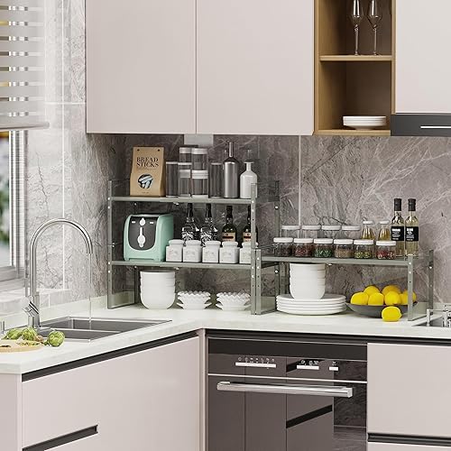 Miniatura 2 de Jojocross Estante organizador de especias apilable expandible en gabinete, estante de cocina, armario de cocina, organizador apilable para especias,