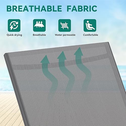 Miniatura 5 de YITAHOME Juego de 3 tumbonas para exteriores, sillas de piscina con mesa auxiliar y respaldo ajustable de 5 posiciones, reclinables para tomar el