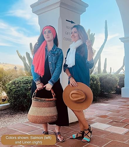 Miniatura 7 de Humble Hilo Bufanda de gasa de algodón tejido para mujer, estilo bohemio, chal, envoltura para la cabeza con borde con flecos, ligera, pliegues