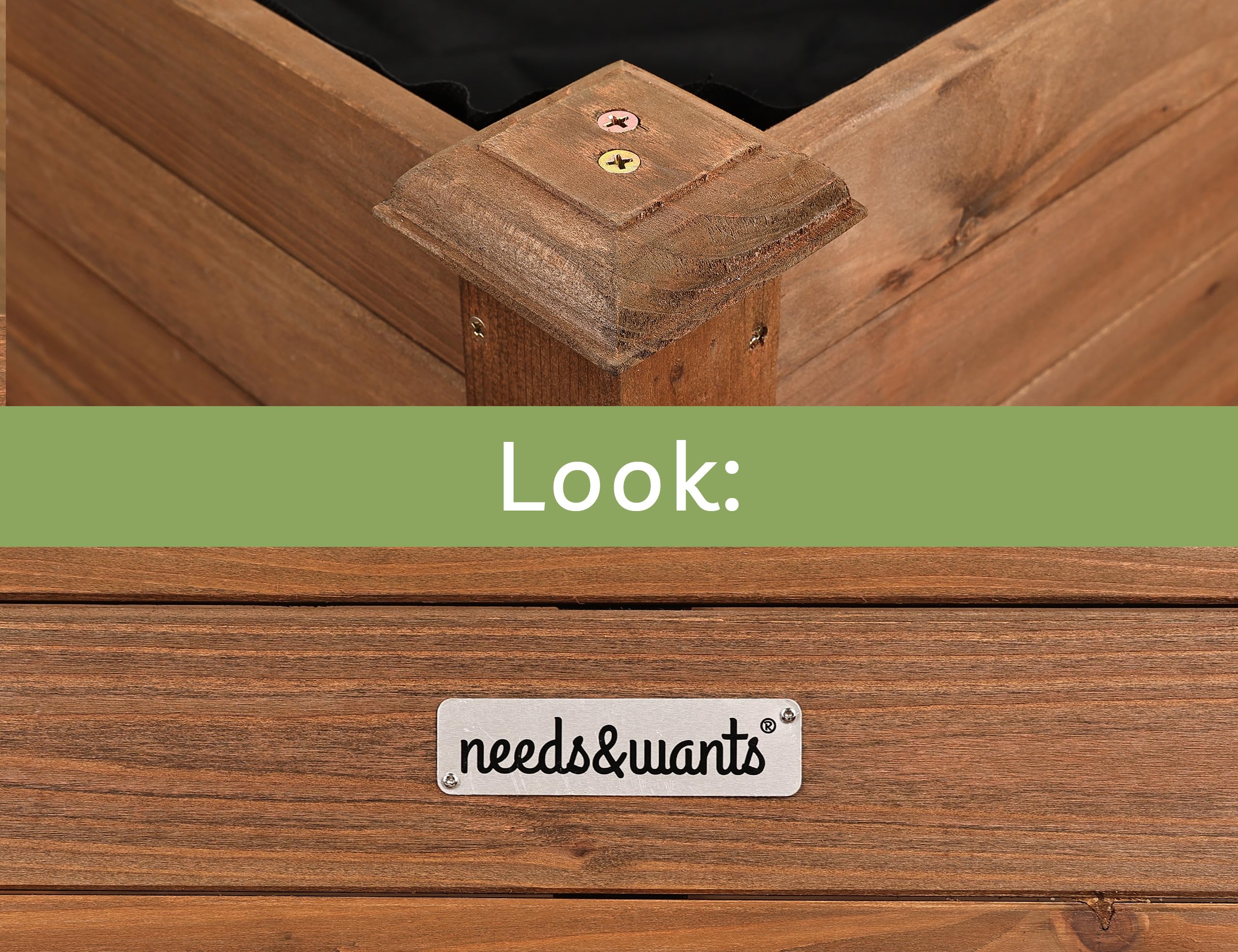 needs&wants® Huerto urbano, jardinera elevada de madera para jardín, balcón o terraza, kit de maceta rectangular estrecha con lámina de vellón, maceta decorativa para hierbas aromáticas, marrón oscuro