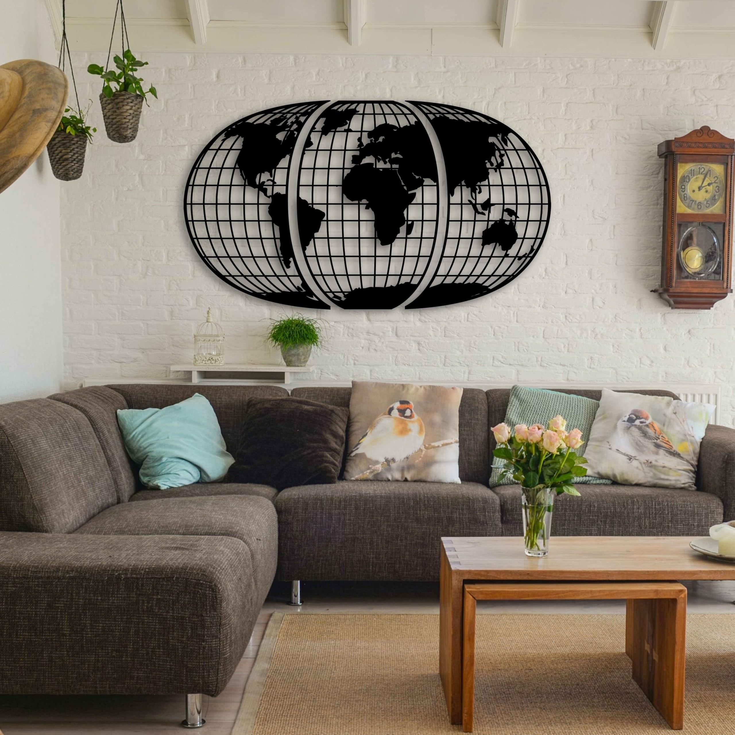 KAWA METALWORKS Mapa del mundo de metal para pared, arte de mapa de tierra grande, 3 piezas de decoración de pared de mapa del mundo redondo, escultura de pared moderna para sala de estar, decoración