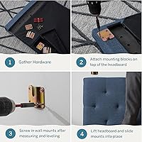 Vista 10 de LUCID - Cabecera tapizada de altura media, capitoné de diamantes, acolchado poliéster, altura ajustable 34 a 46 in, fácil montaje compatible