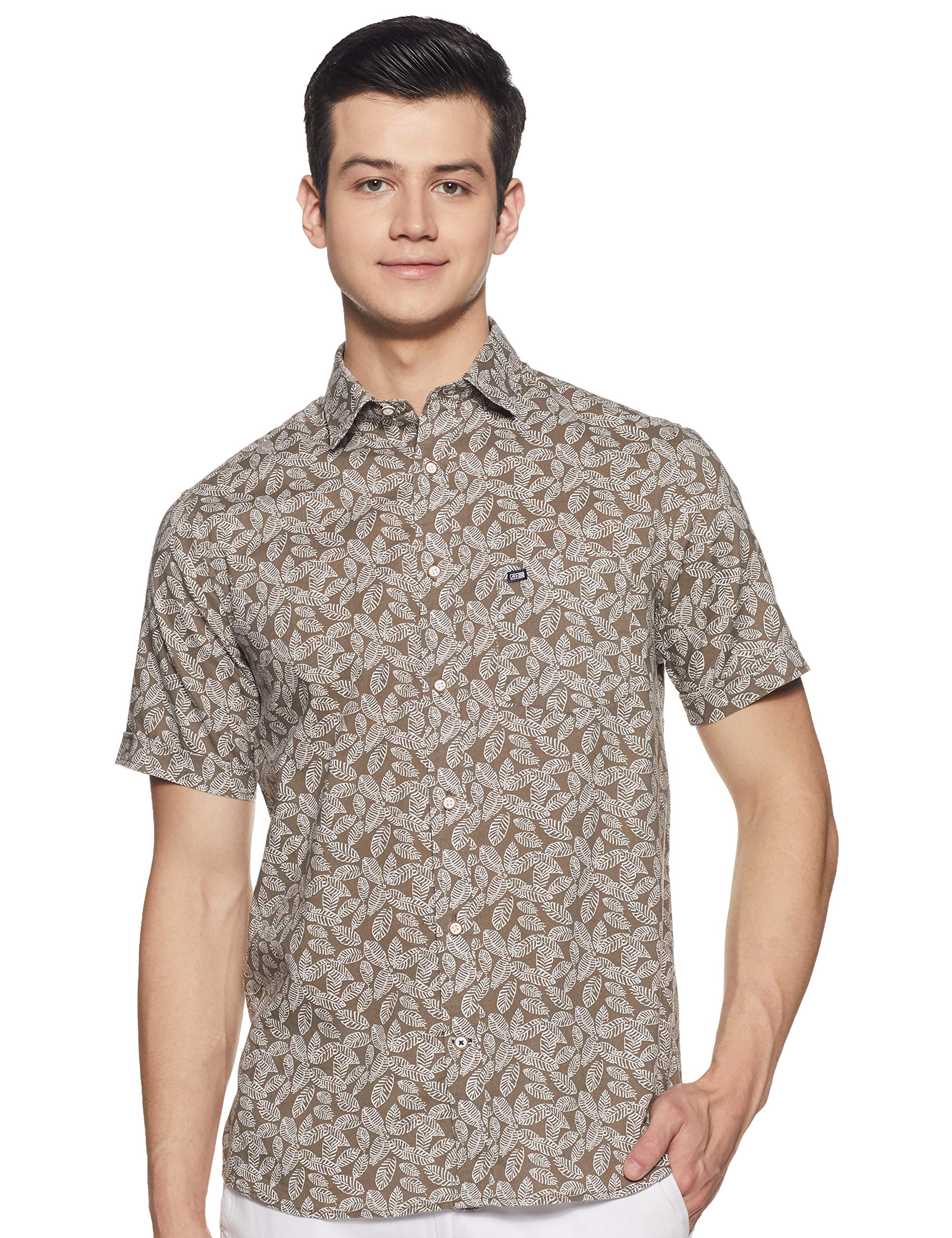 Arrow Sports Men's Slim Shirt (ASZSH0387_Beige 42)