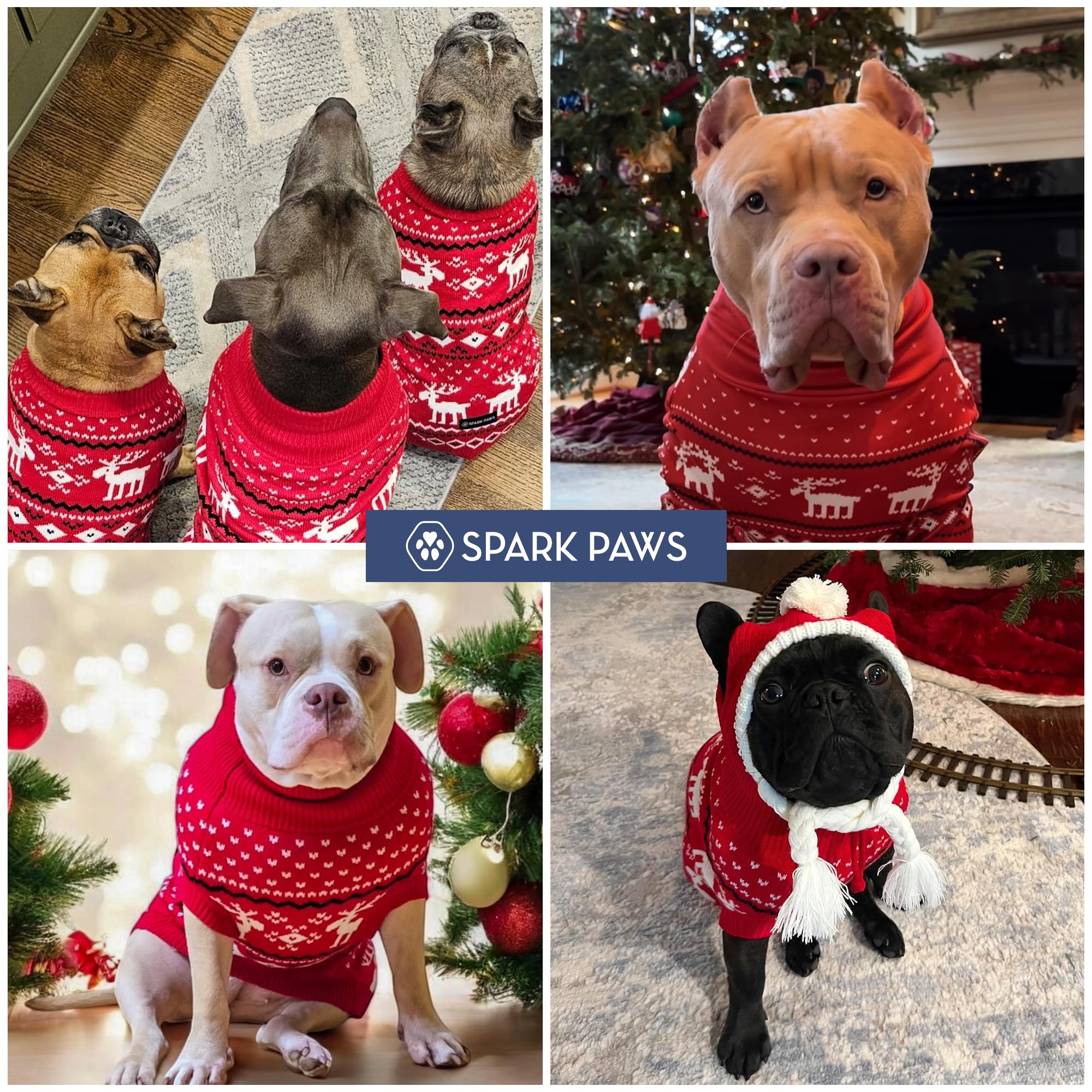 Spark Paws Weihnachts Hundepullover – Weicher Strickpullover für kleine, mittlere & große Hunde – Süßer, Warmer Hundepullover für French Bulldogs & große Hunde, (Dasher Red, M)
