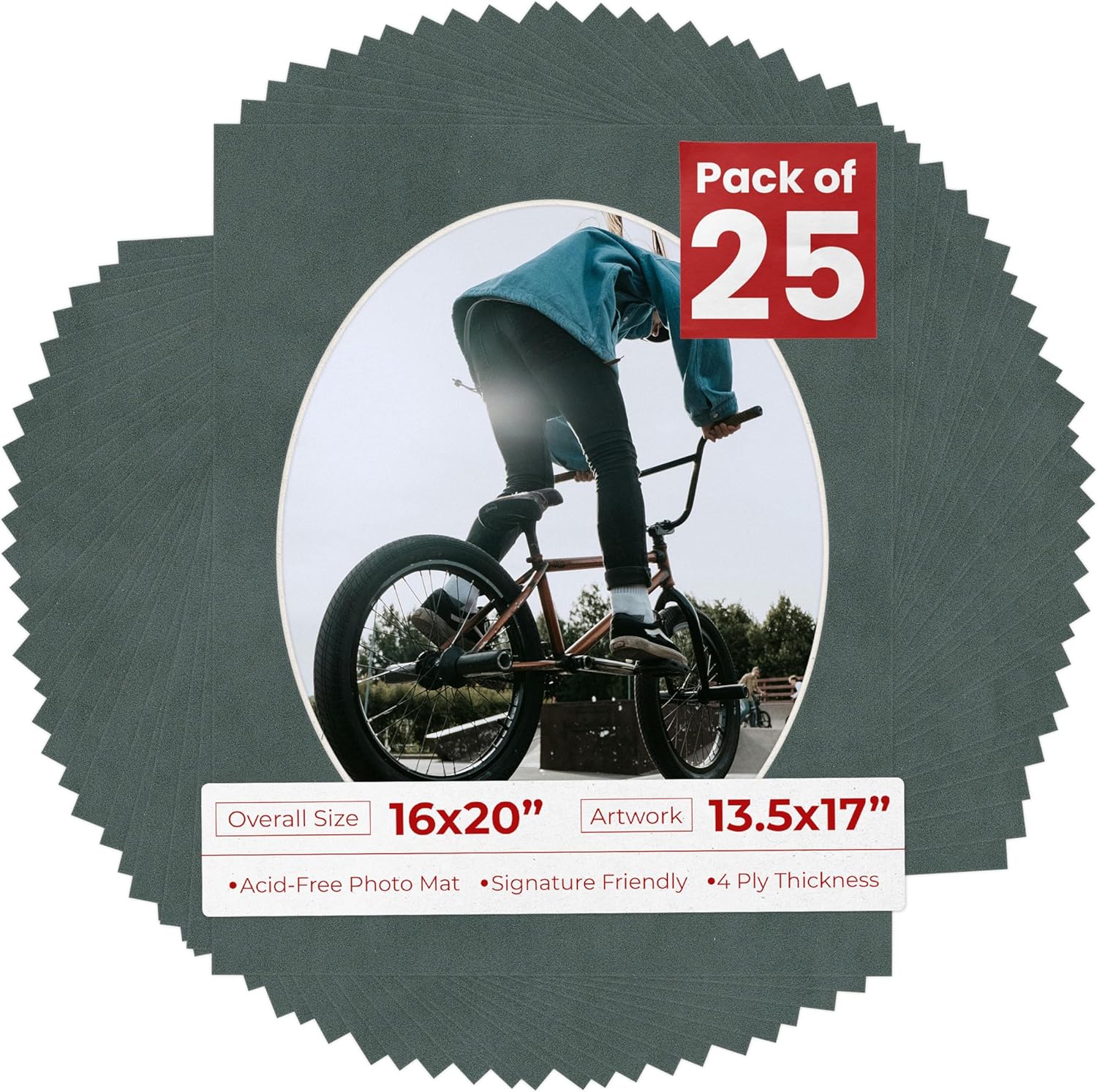 16x20 Mat Bevel Cut for 13.5x17 Photos - Precut Fresh Linen Canvas Oval Shaped Photo Mat Board Opening - Acid Free Matte to Protect Your Pictures - Bevel Cut for Family Photos, Pack of 10 Matboards