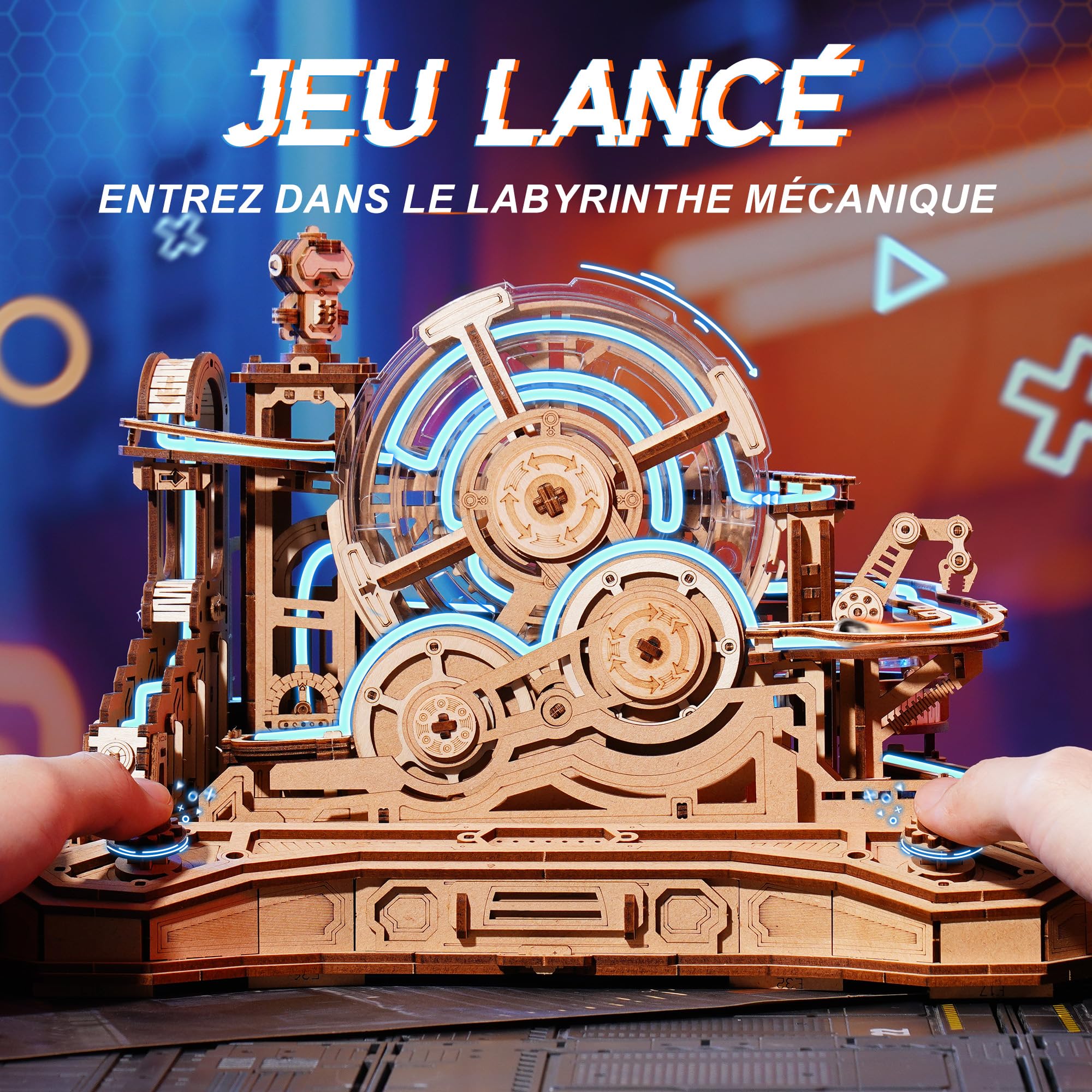 ROBOTIME Puzzle 3D en Bois Gear Ball Challenge – Kit Labyrinthe Mécanique 653 pièces, STEM Adultes Ados, Design Manette de Jeu EGC01