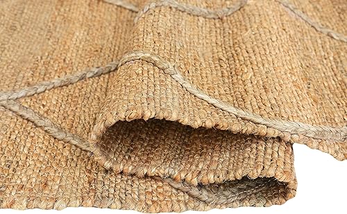 Miniatura 5 de Abani Alfombra de yute natural de alta calidad, diseño de enrejado bohemio, alfombra de sala de estar de 6 x 9 pies