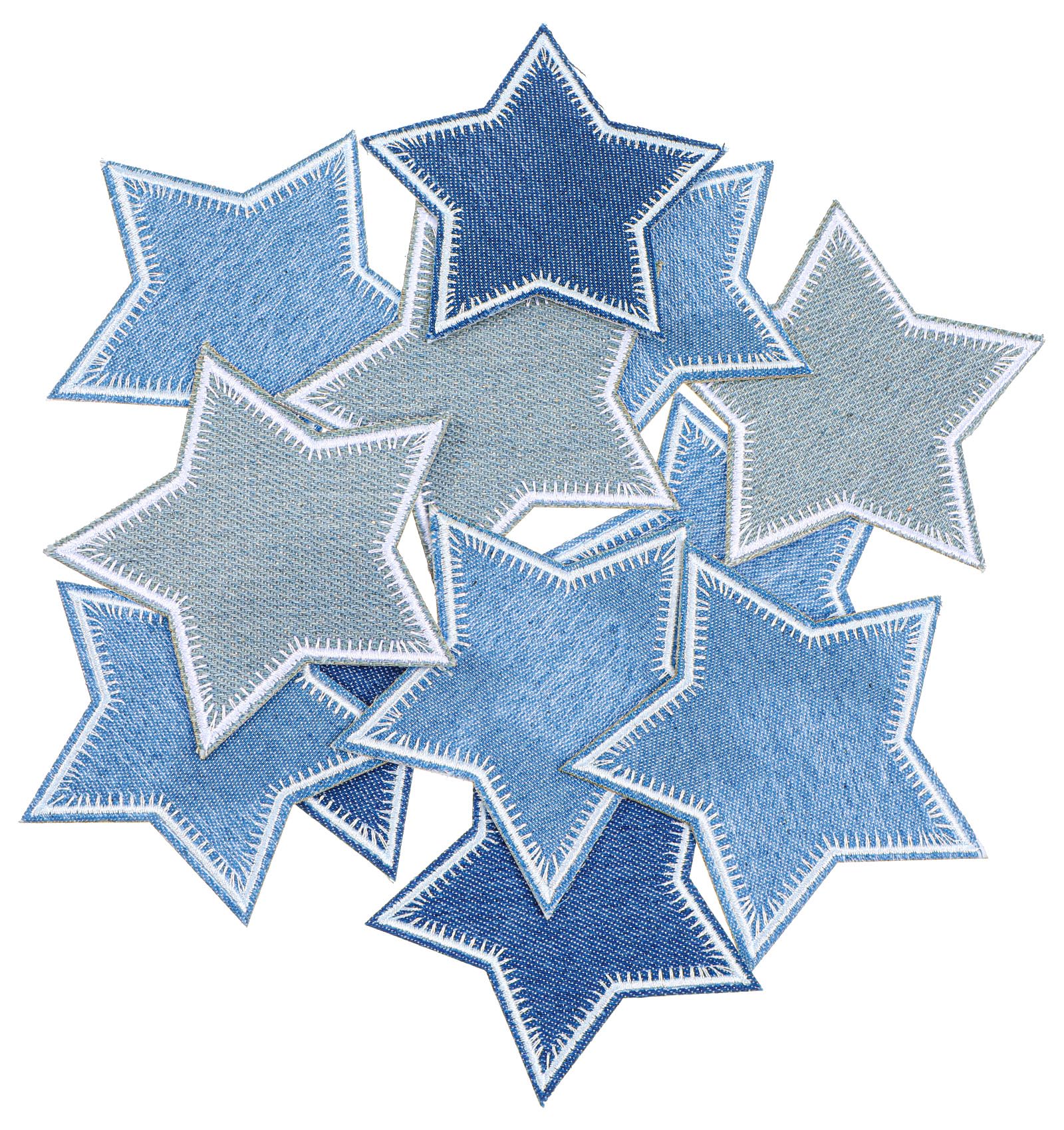 Photo 1 of 12 Pcs Denim Star Patches, Iron on Patches for Jean Patche Embroidered for Jeans & Denim, Fabric Appliques for Clothing Repair & Decoration, Jackets, Hats, Backpacks (Blue)