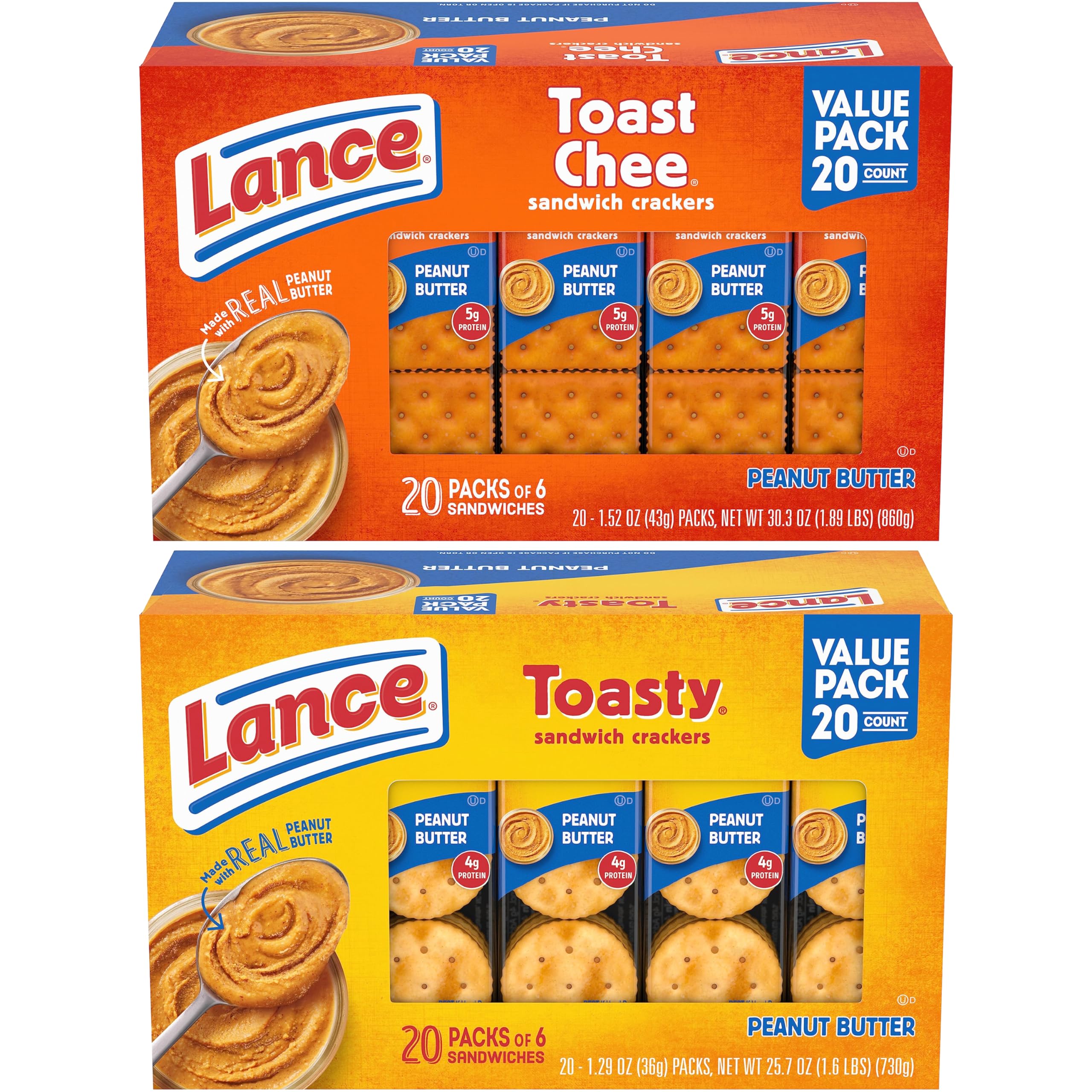 Peanut Butter Crackers, Lamce Crackers Variety Pack, Peanut Butter Cookies, Snack Crackers, Cheese Sandwich Crackers, Lamce Peanut Butter Crackers for a total of 40 units