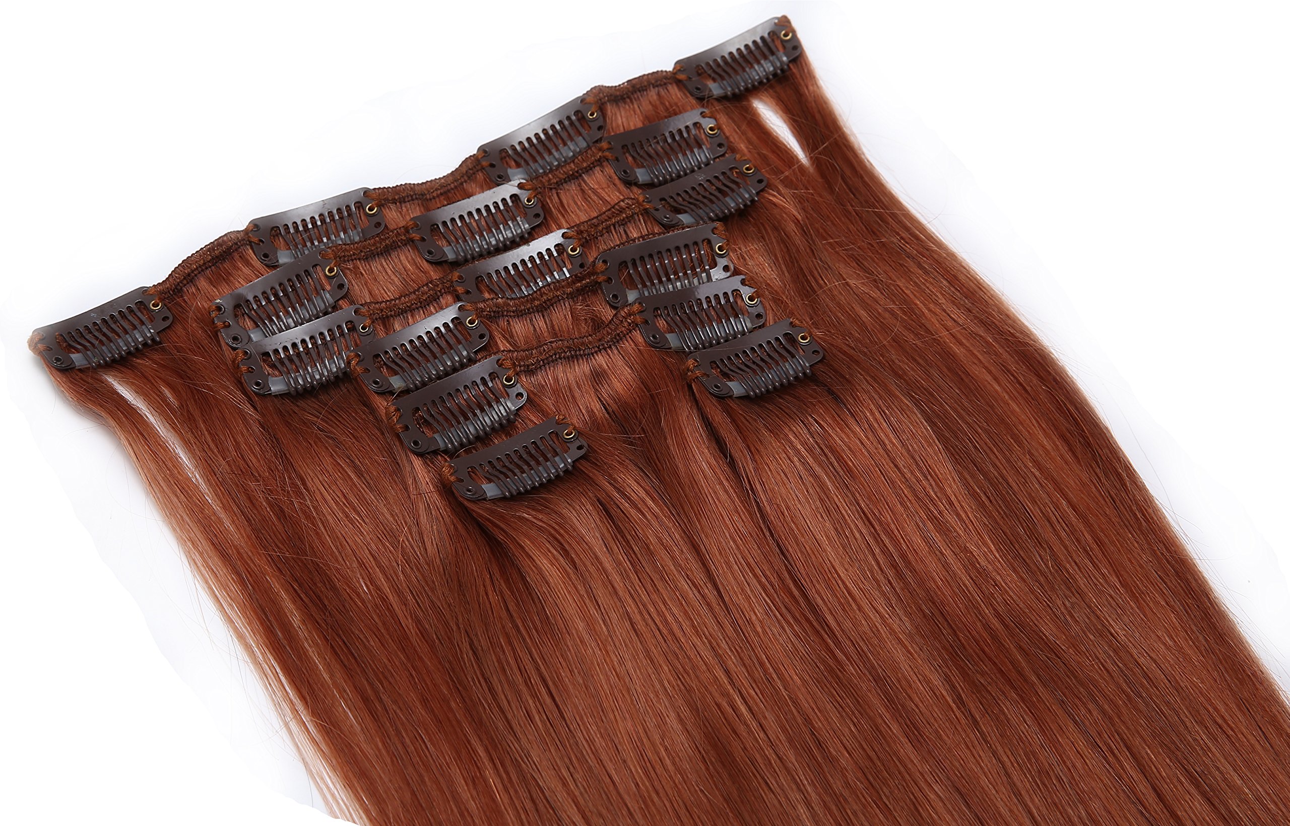 Simpleyourstyle Red Auburn #30 Clip in Straight Remy 100% Human Hair Extensions Clip in 15inch 70g Hair Replacement Hair Care Extensions