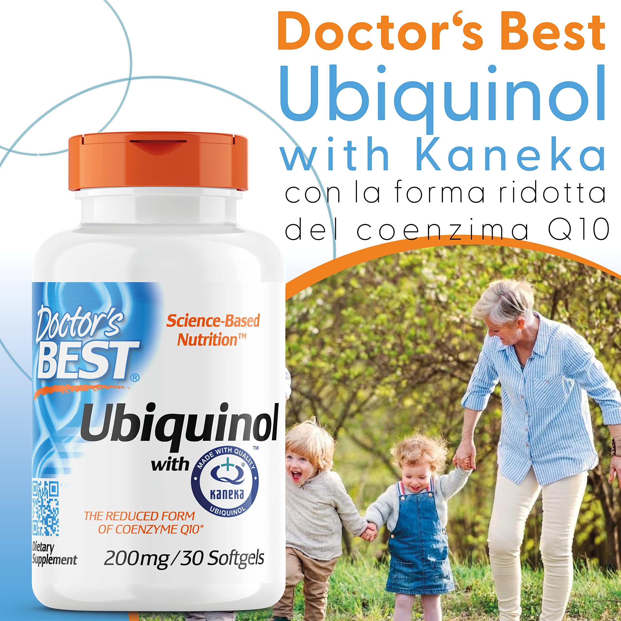 Doctor's Best, Ubiquinol, con Kaneka QH Ubiquinol, 200mg, 30 Capsule morbide, Coenzima Q10, Altamente Dosato, Testato in Laboratorio, Senza Soia, Senza Glutine, non OGM