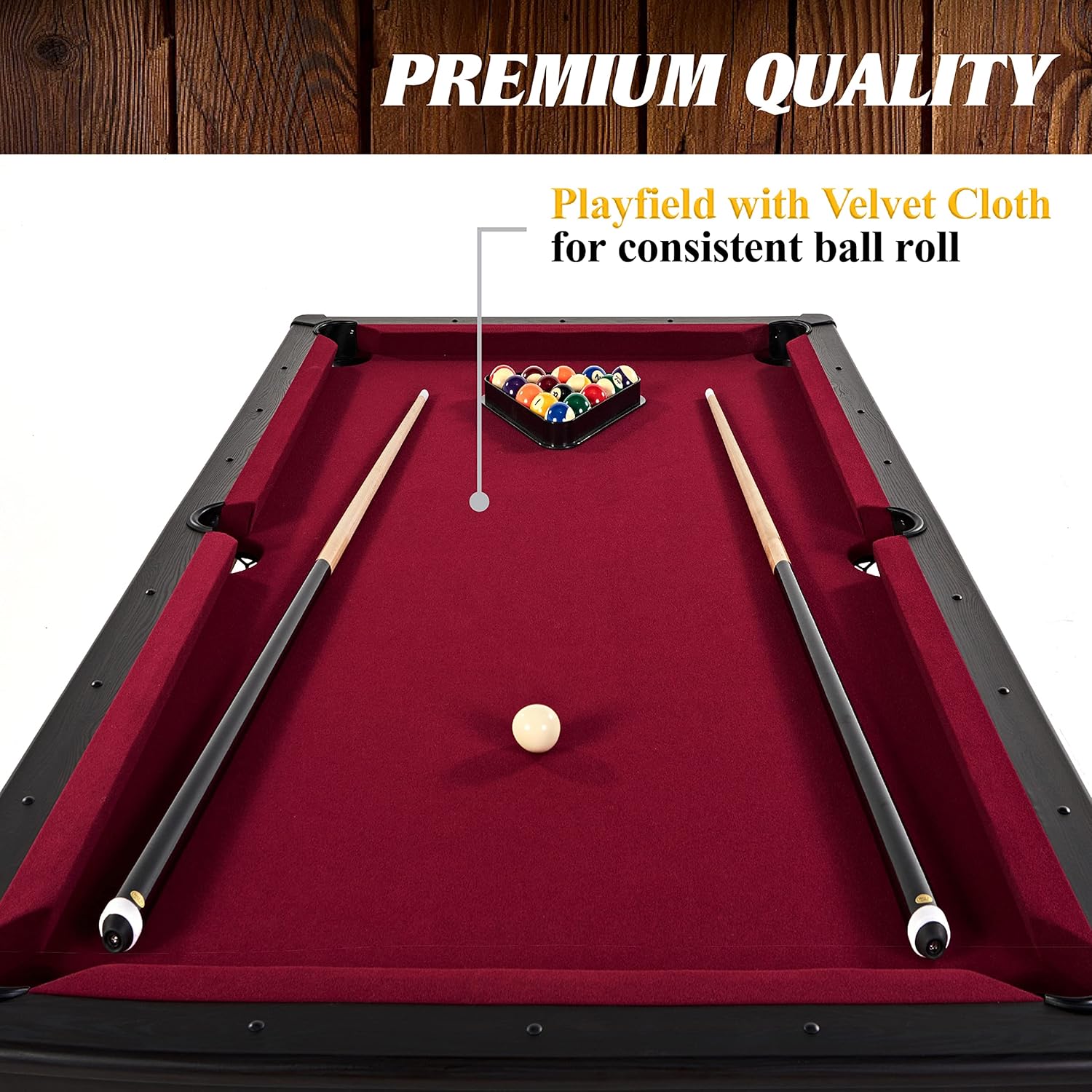 BARRINGTON BILLIARDS 66" Charleston Billiard Table with Ball and Cue Stick Set, Wood Grain/Red : Everything Else