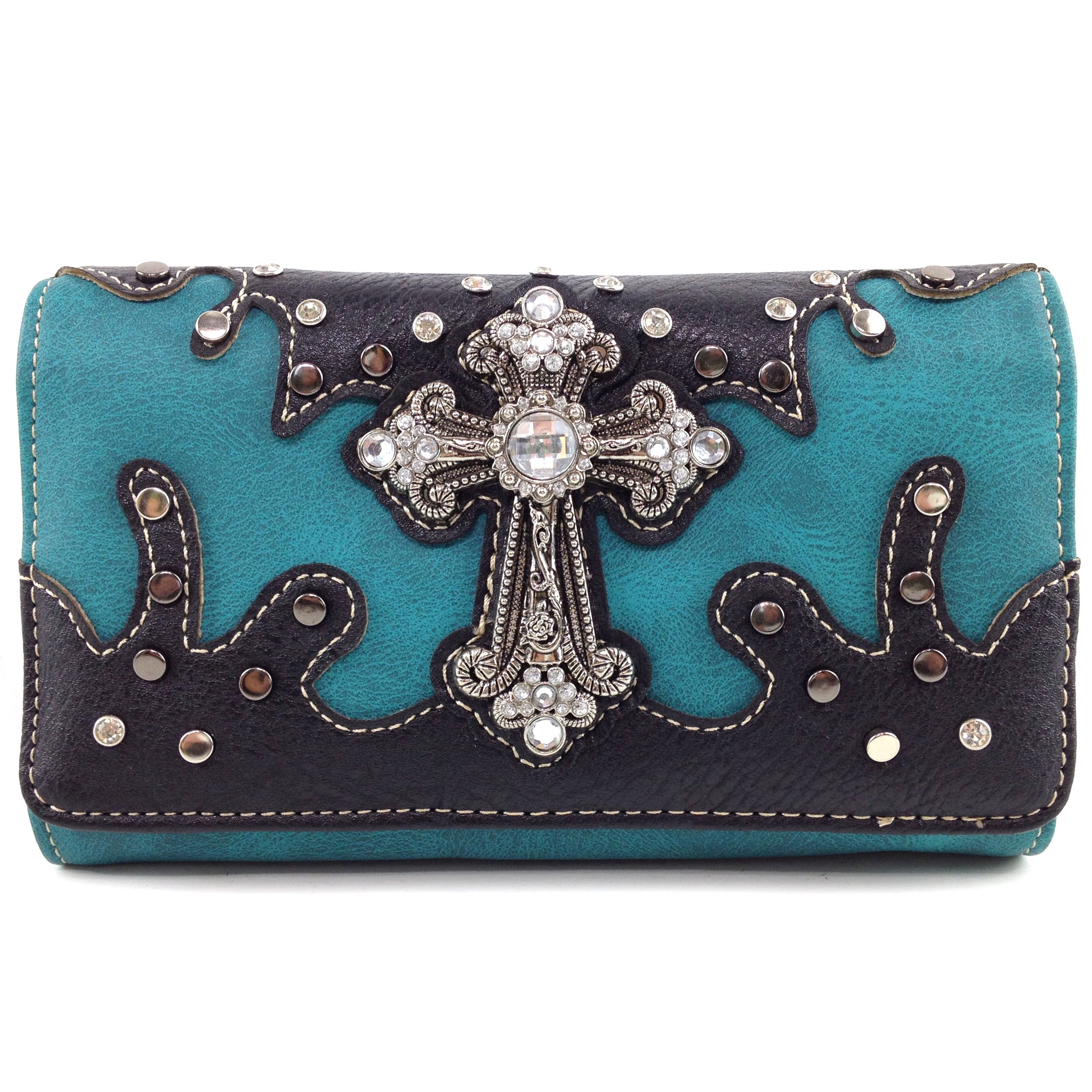 Justin West Cross Studs Concealed Carry Shoulder Handbag Tote Purse Crossbody Wallet