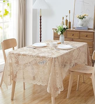 LinenZone Beautiful Oblong Lace Tablecloth with Elegant Scalloped Bottom for Any Special Event Such as Wedding, Birthday Party, Baby Shower, Anniversary. Sits 6 to 8 People. Luna TC 60 x 84, Linen